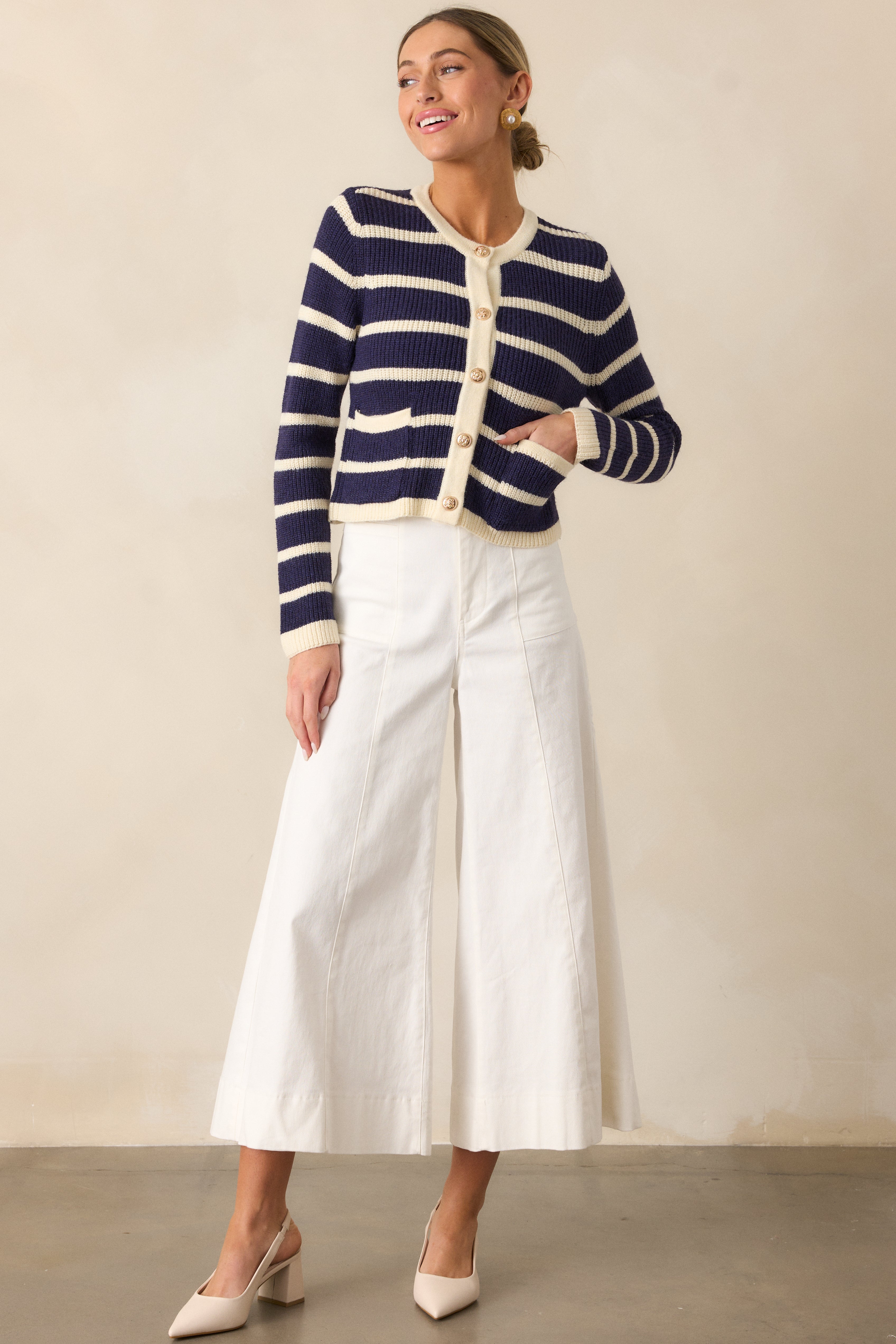 Let's Go Shopping Navy Stripe Button Front Cardigan