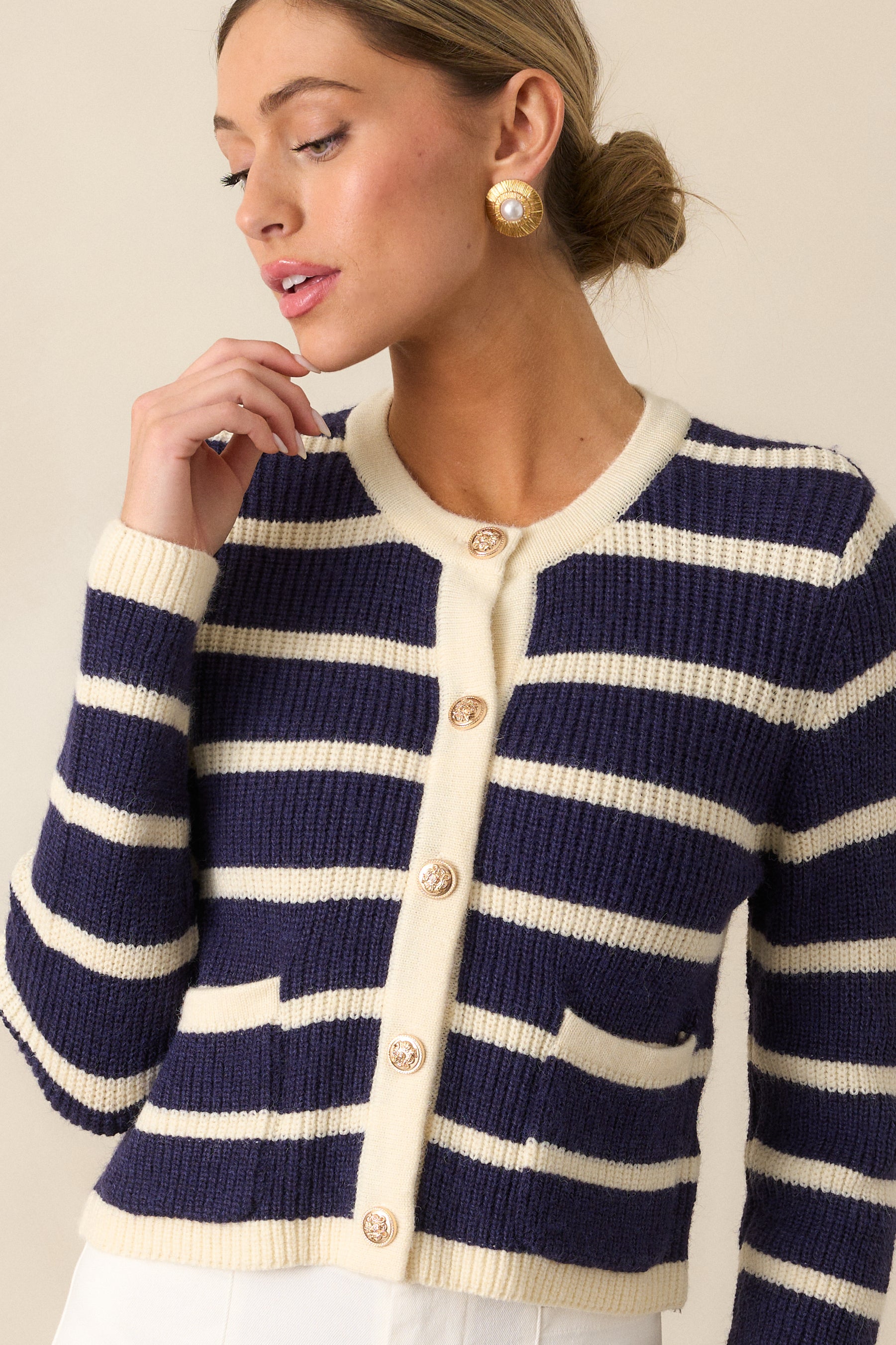 Let's Go Shopping Navy Stripe Button Front Cardigan