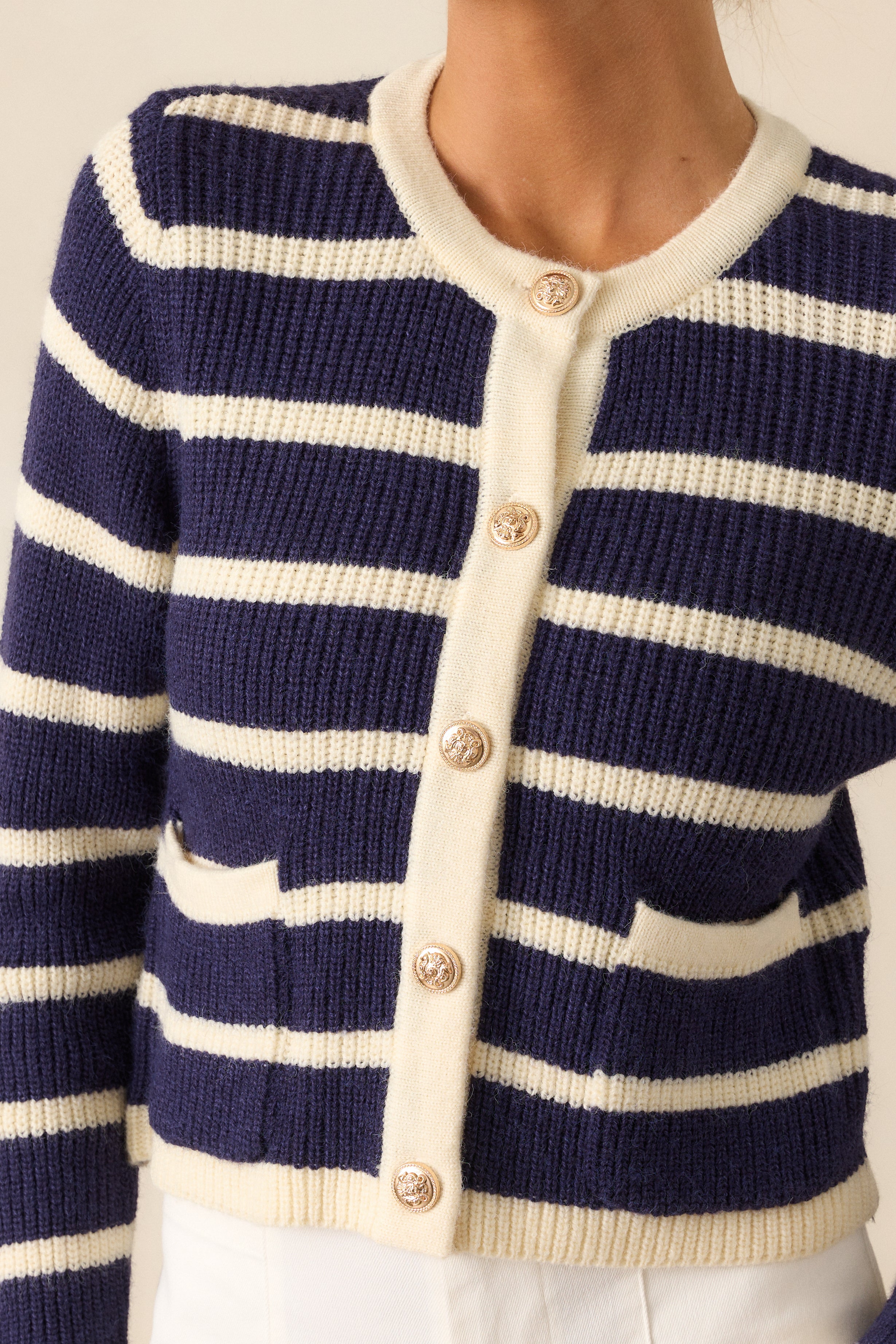 Let's Go Shopping Navy Stripe Button Front Cardigan