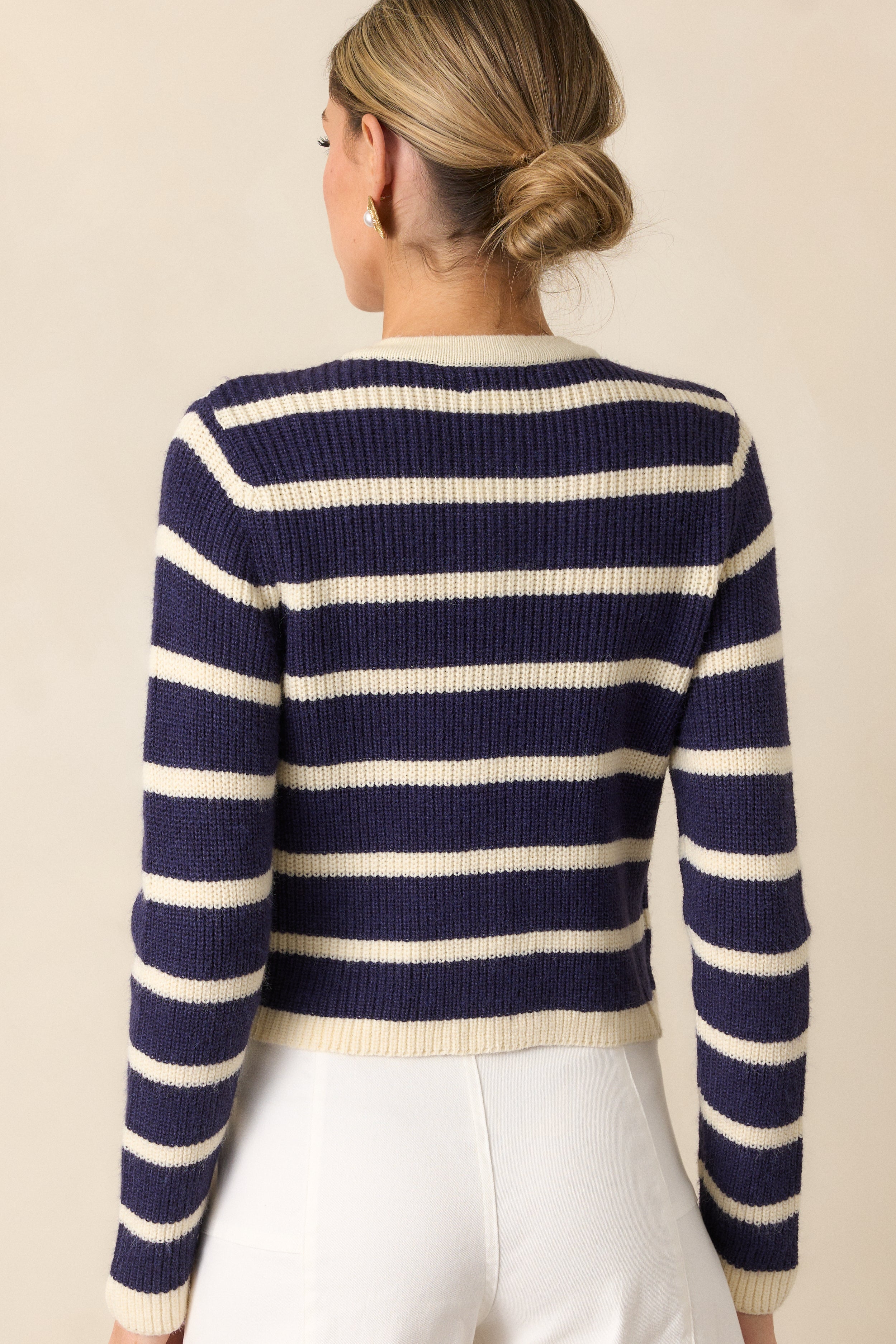 Let's Go Shopping Navy Stripe Button Front Cardigan