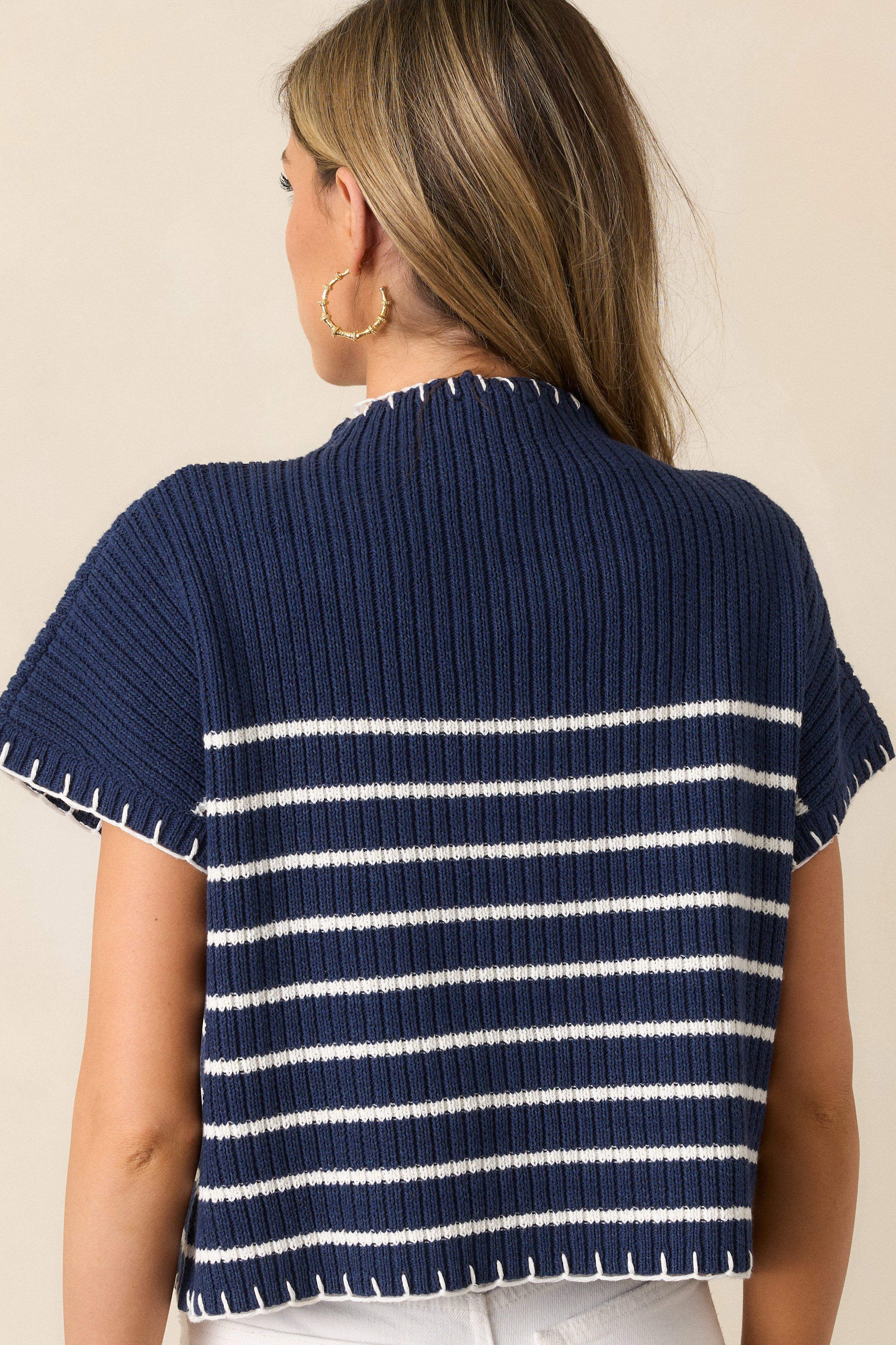 Mimosa Morning Cotton Navy Stripe Short Sleeve Sweater