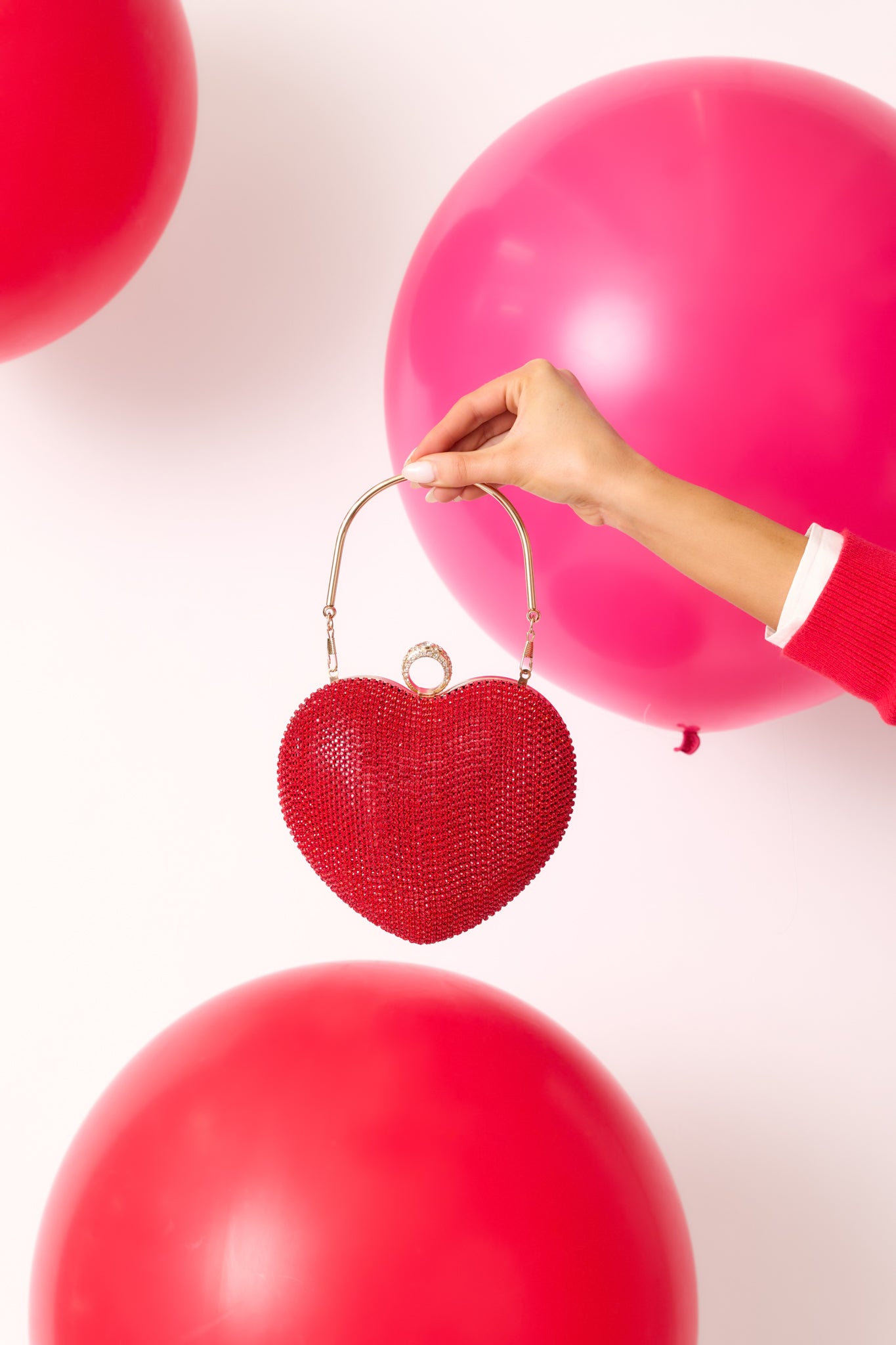 Gleaming Hearts Red Rhinestone Clutch