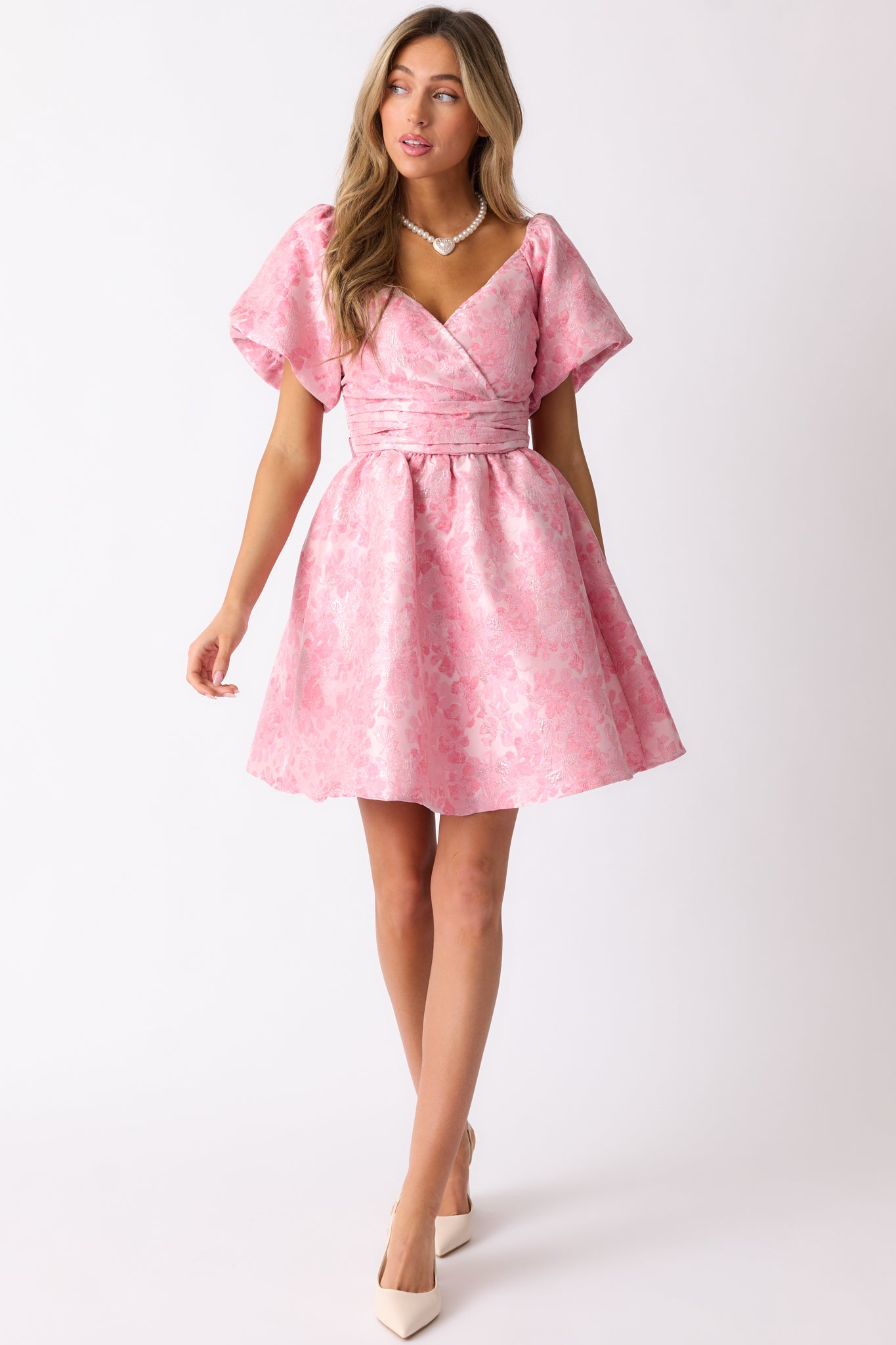 Cheers To Us Light Pink Floral Jacquard Mini Dress