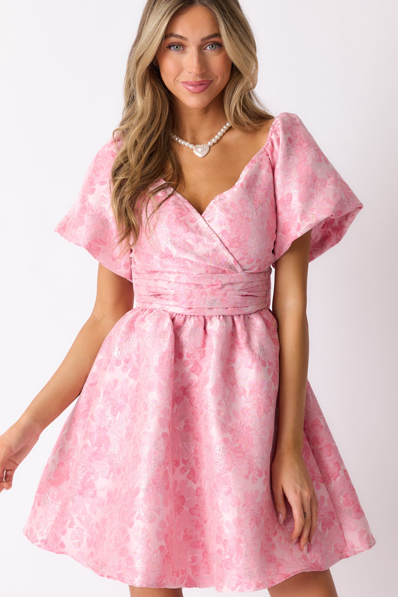 Cheers To Us Light Pink Floral Jacquard Mini Dress