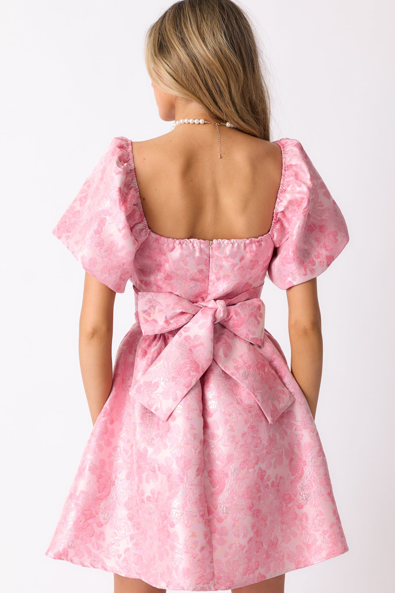 Cheers To Us Light Pink Floral Jacquard Mini Dress