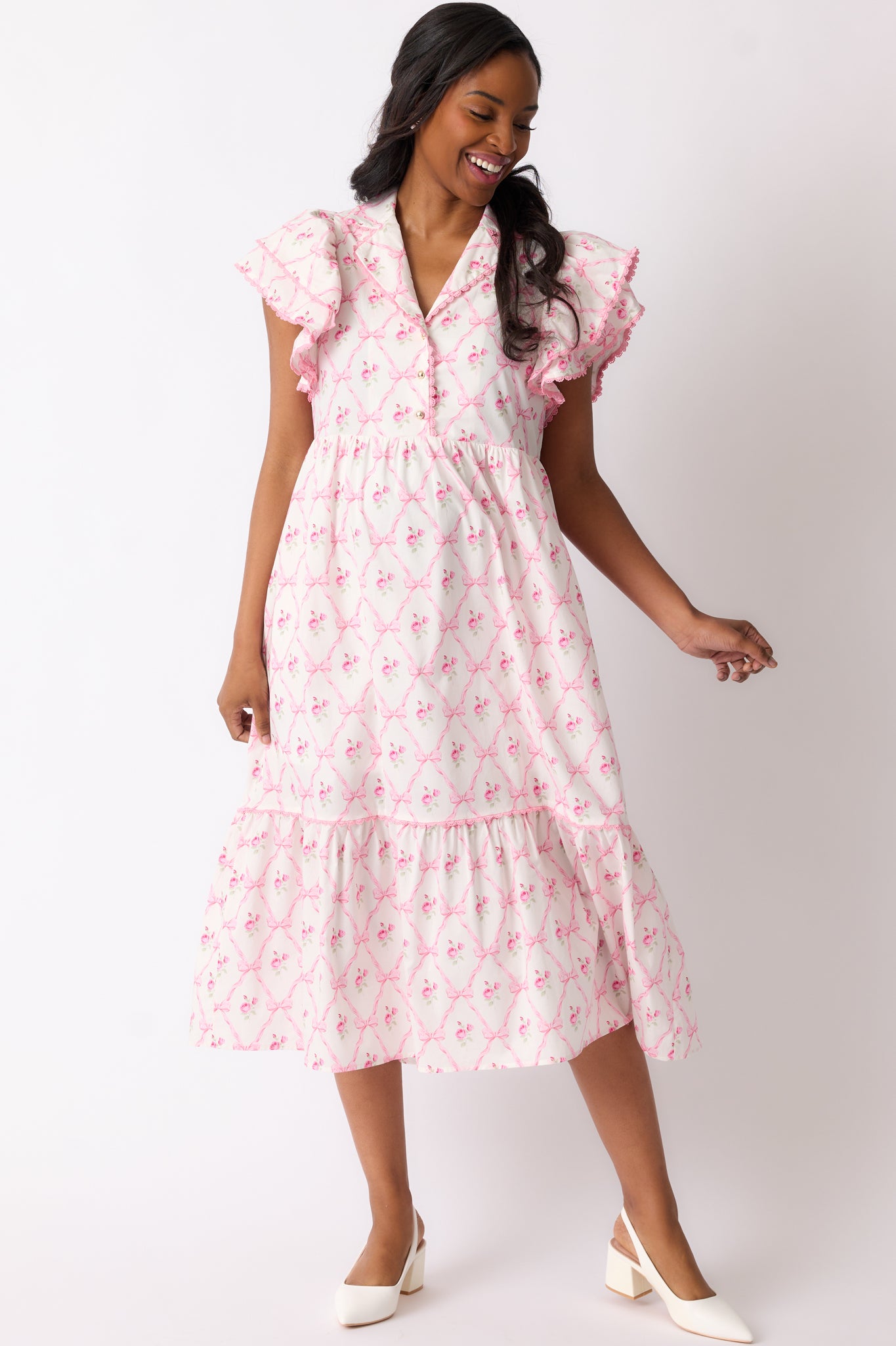 Brunch & Beyond Cotton Light Pink Floral Midi Dress