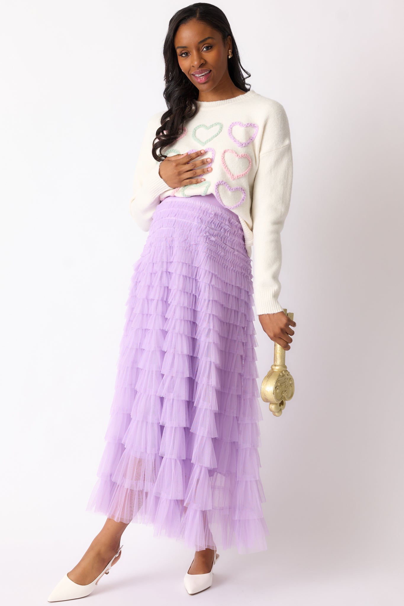 Garden Gathering Lavender Tiered Ruffle Tulle Maxi Skirt