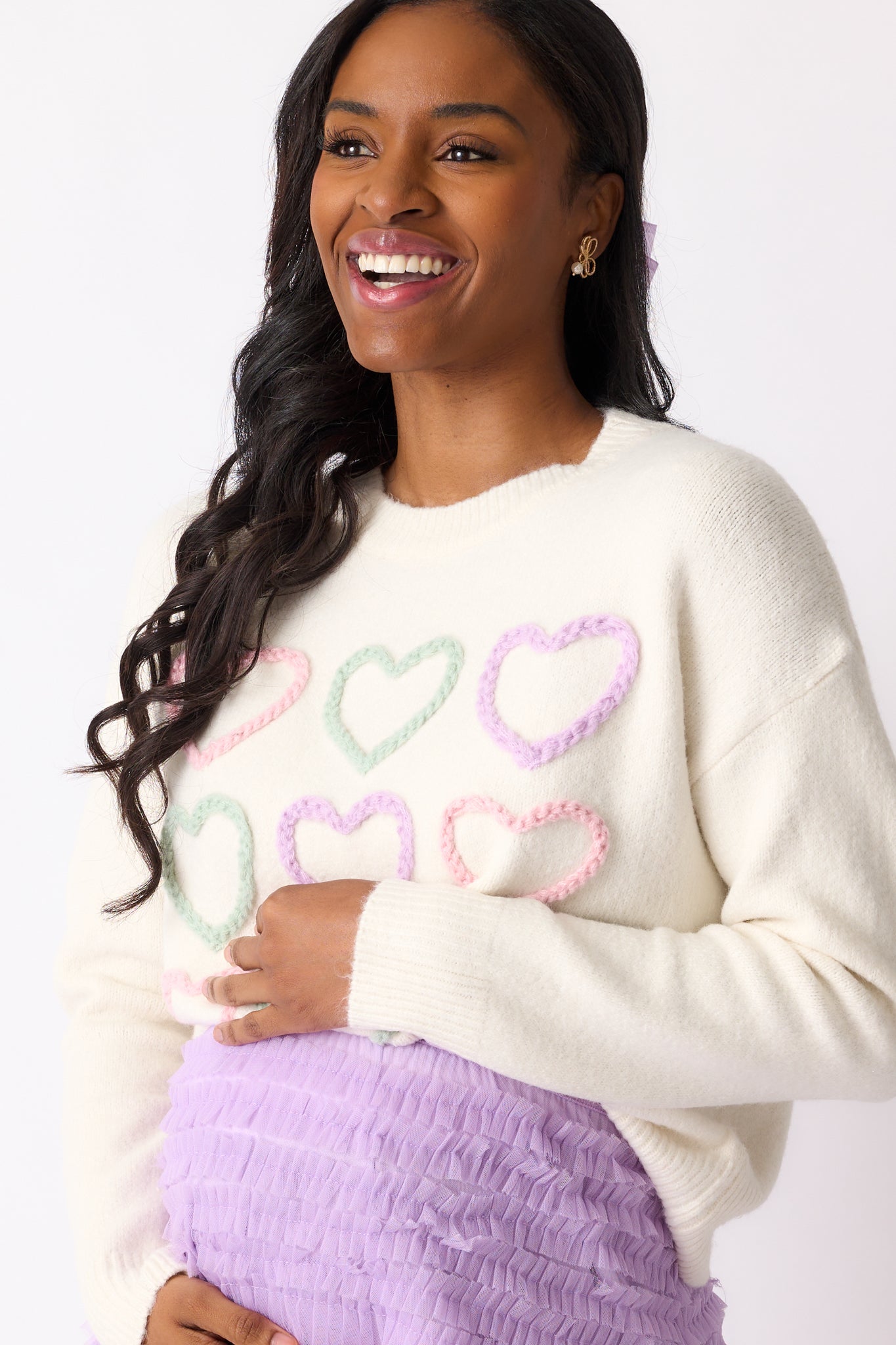 You & Me Ivory Heart Stitch Sweater