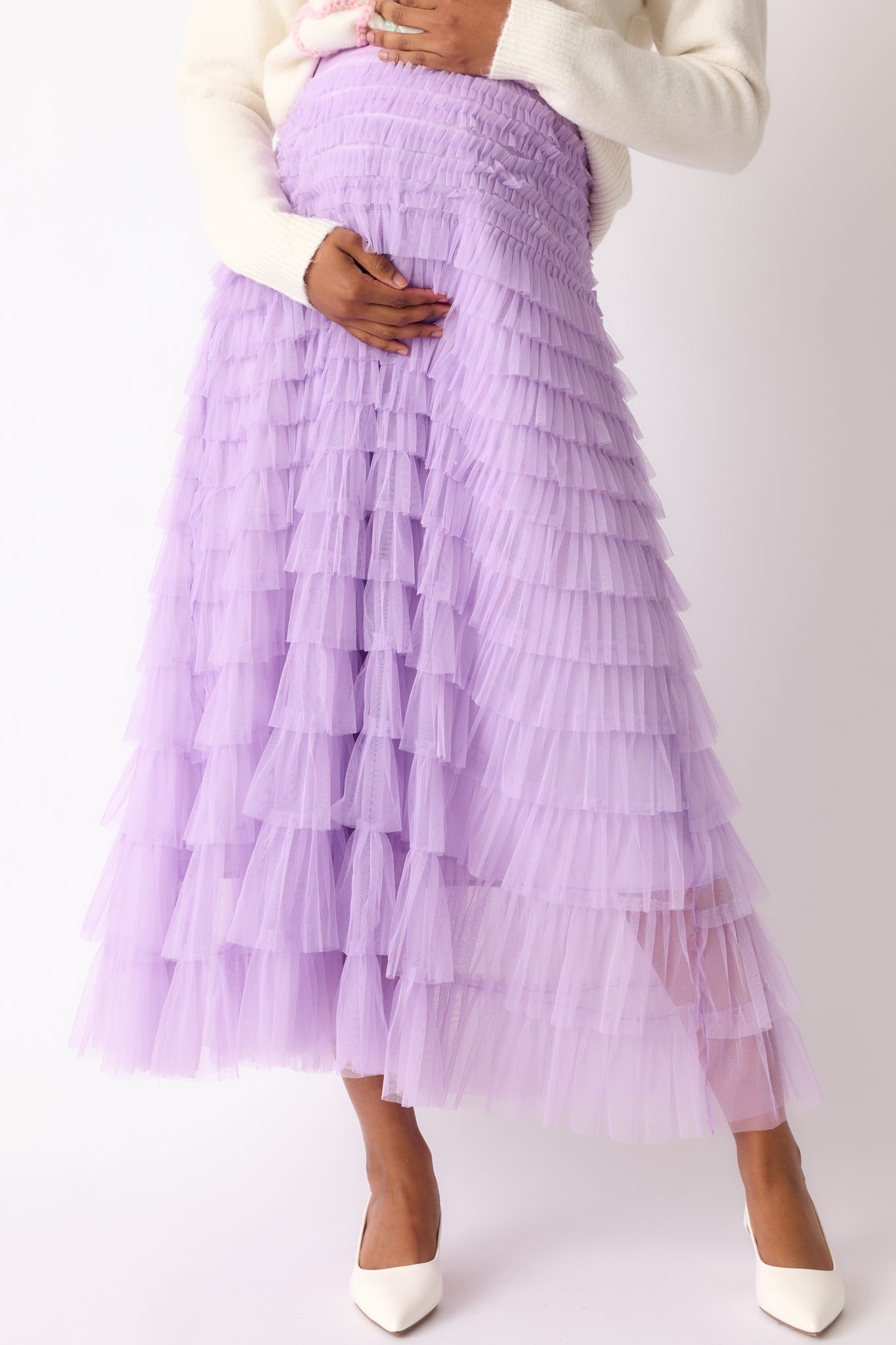 Garden Gathering Lavender Tiered Ruffle Tulle Maxi Skirt