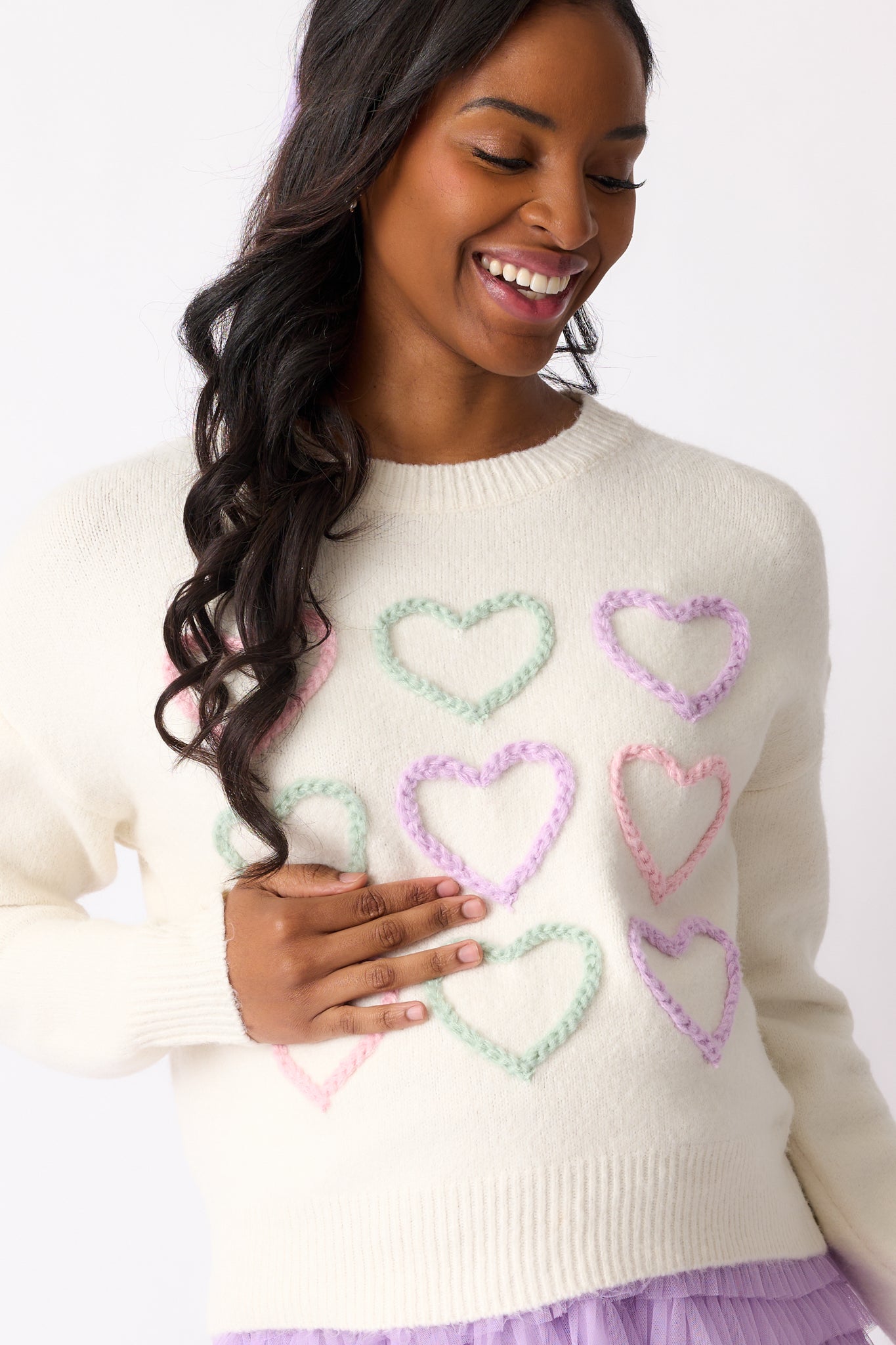 You & Me Ivory Heart Stitch Sweater