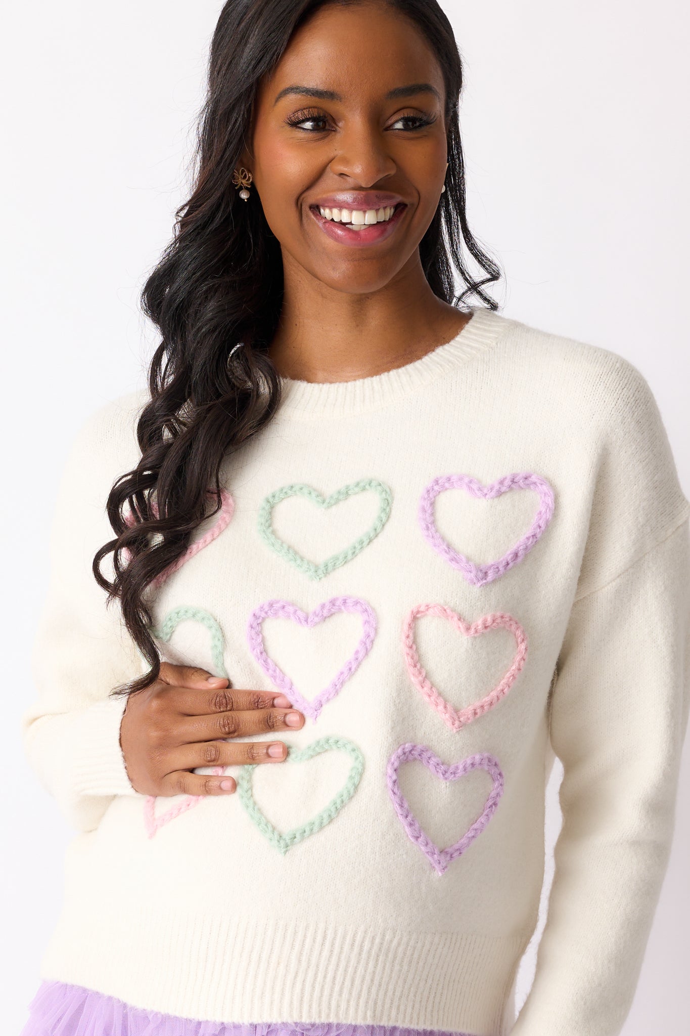 You & Me Ivory Heart Stitch Sweater