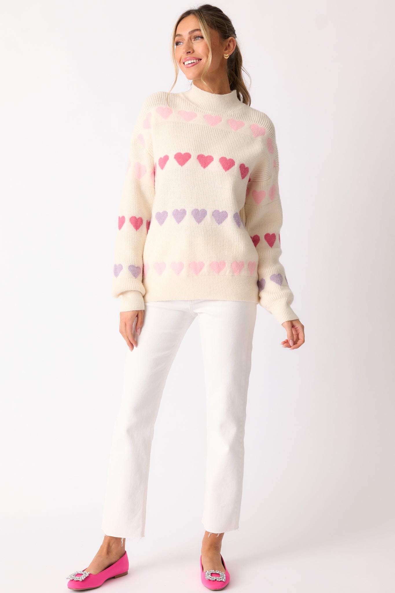 Hearts In Your Eyes Ivory Mock Neck Sweater