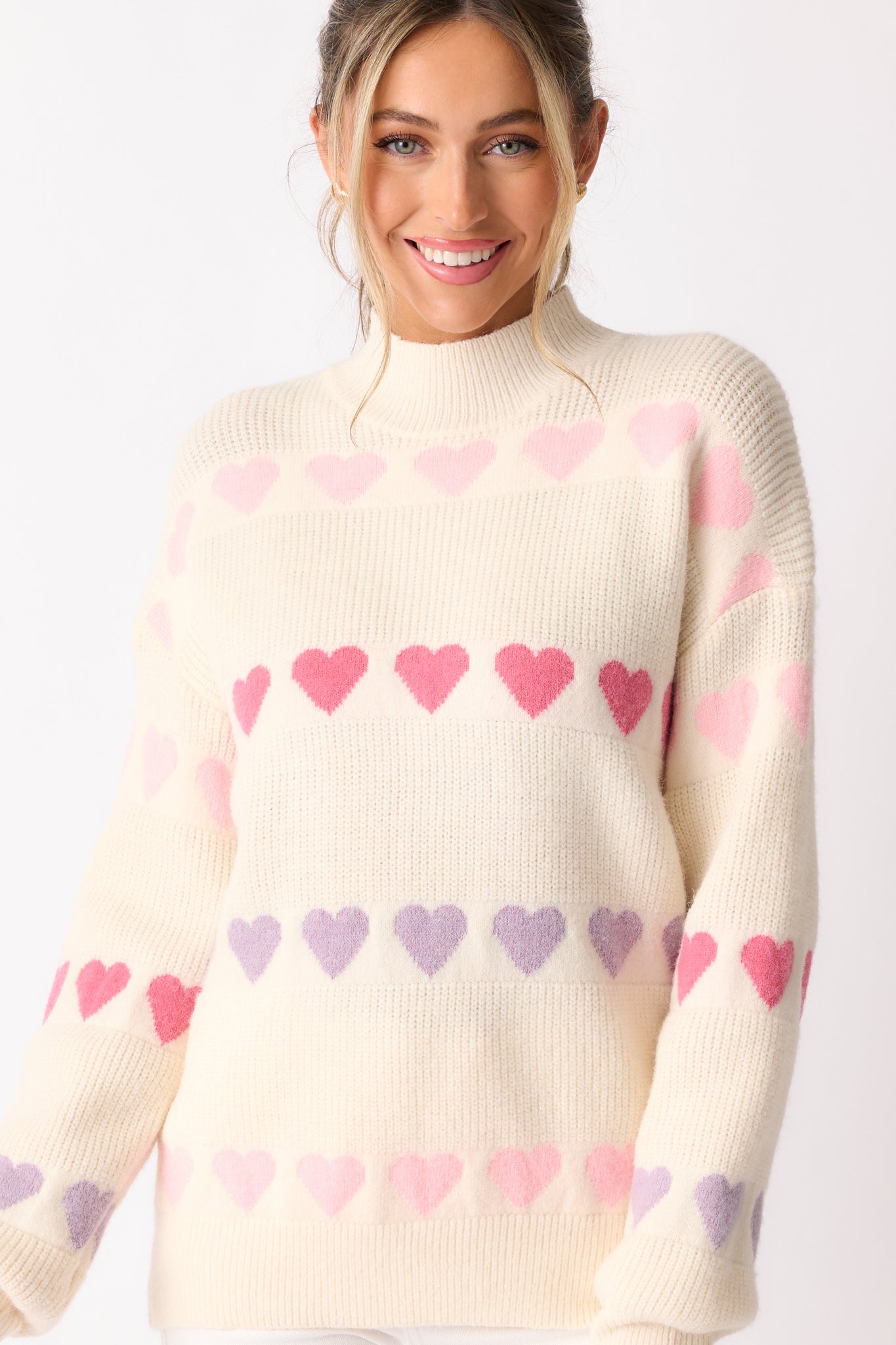 Hearts In Your Eyes Ivory Mock Neck Sweater