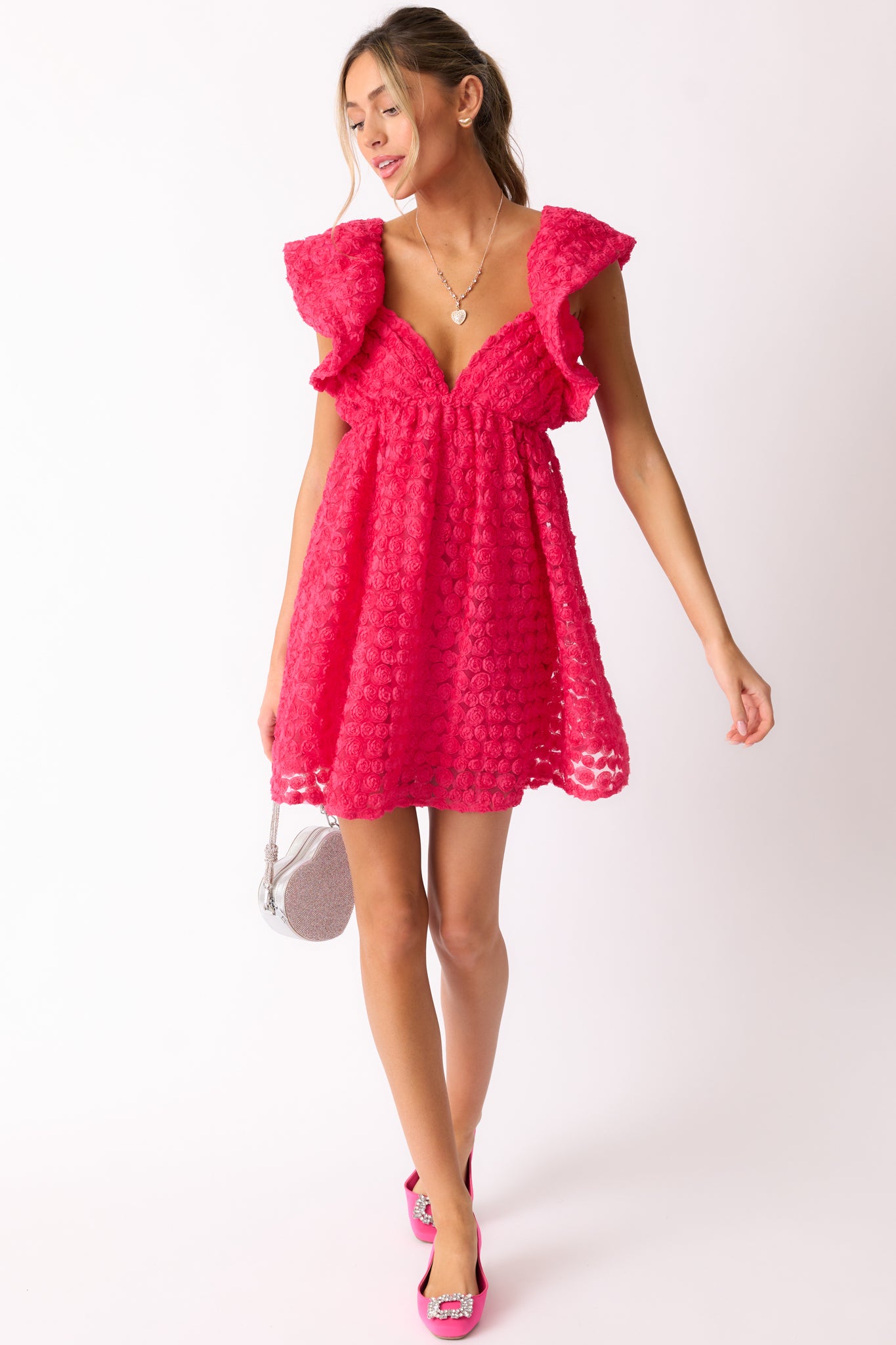 Blooming Love Hot Pink Flutter Sleeve Mini Dress