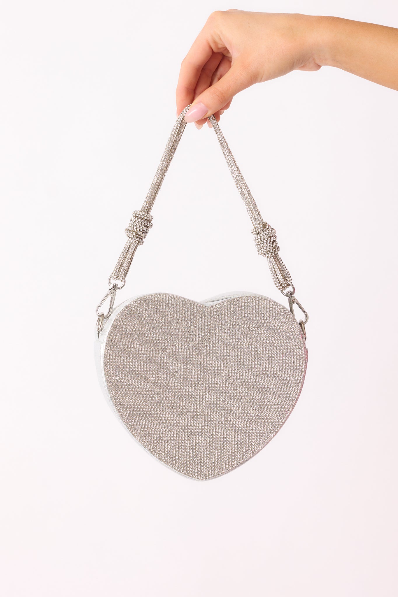 Shining Lights Silver Rhinestone Heart Handbag