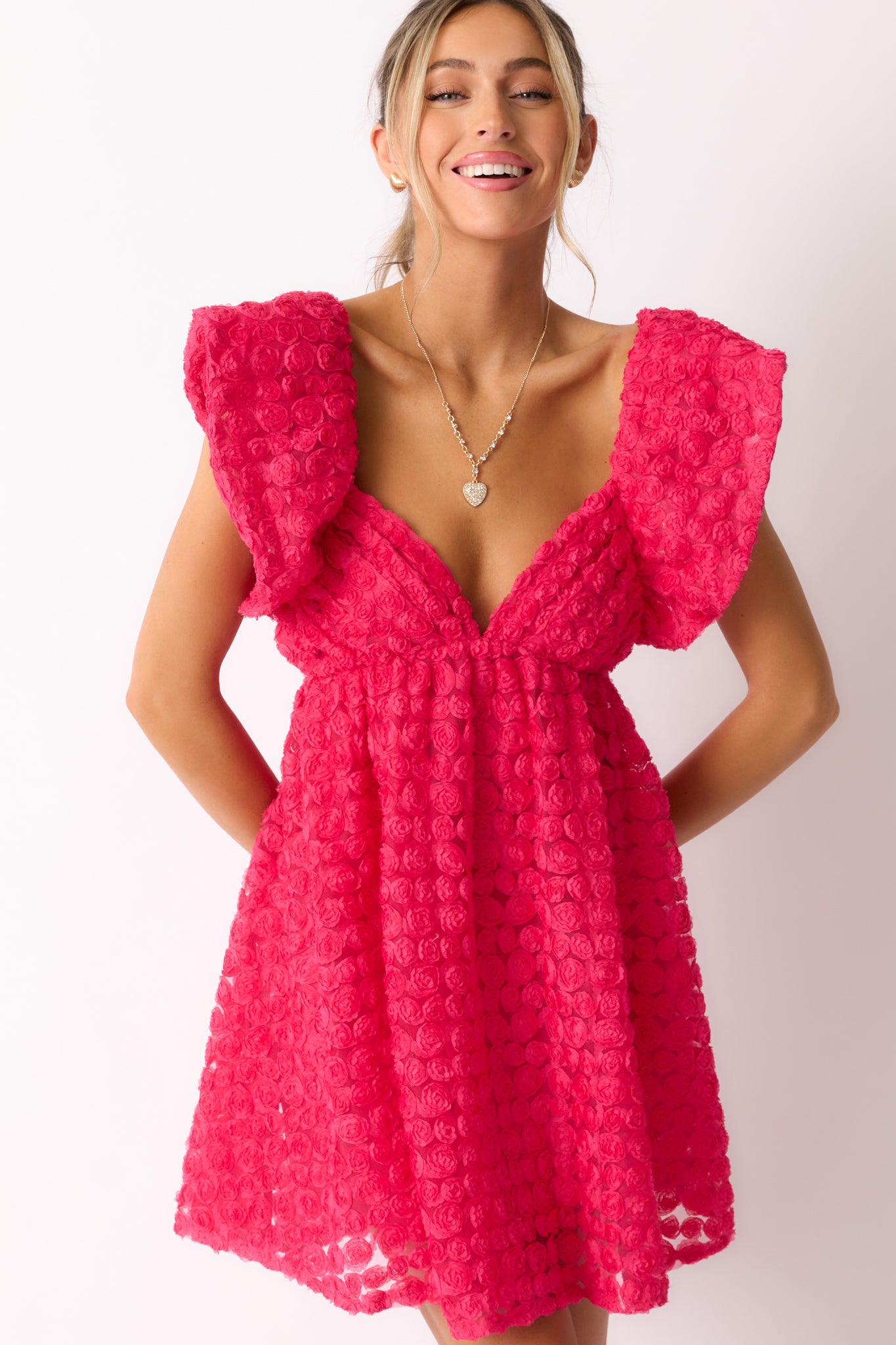 Blooming Love Hot Pink Flutter Sleeve Mini Dress