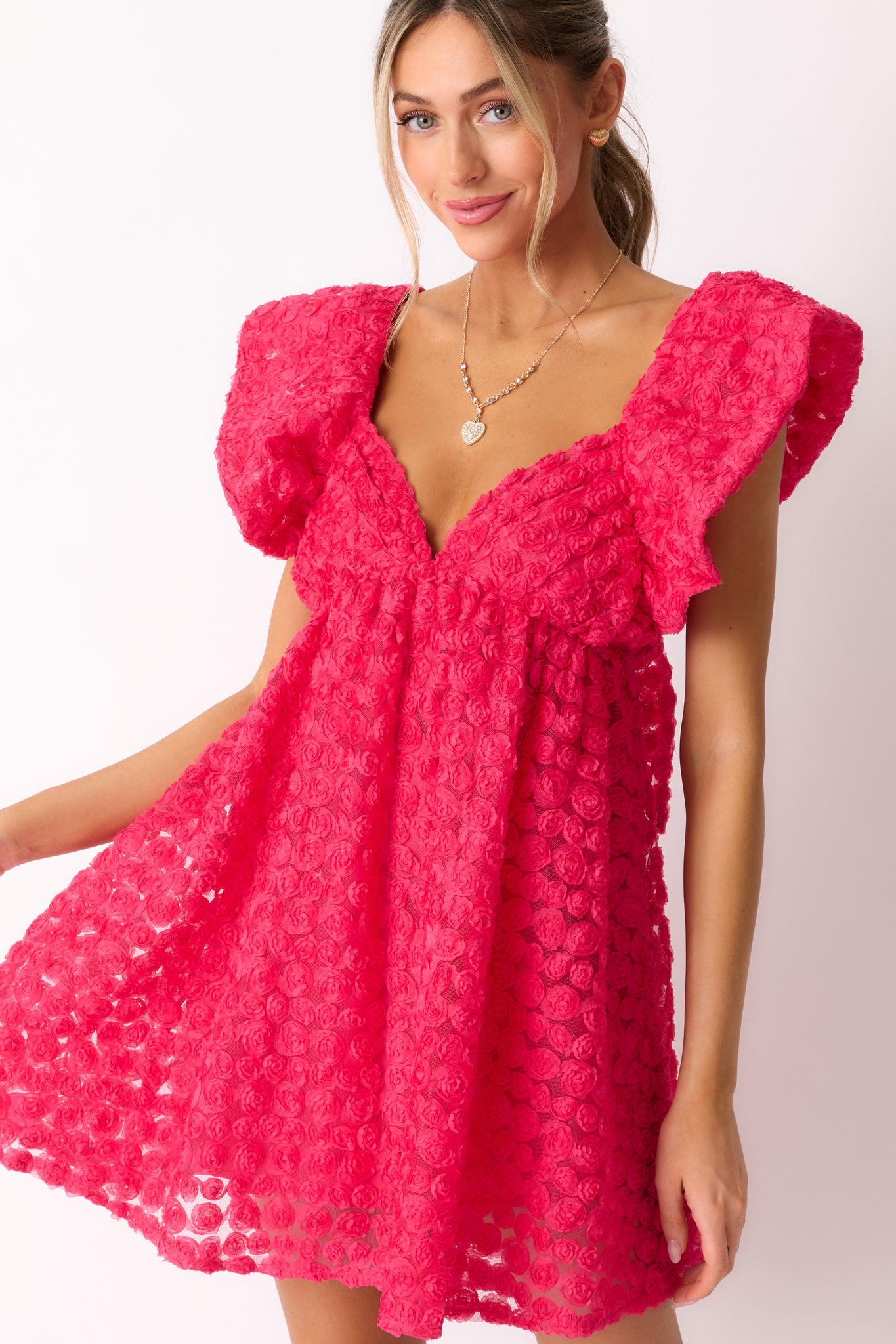 Blooming Love Hot Pink Flutter Sleeve Mini Dress