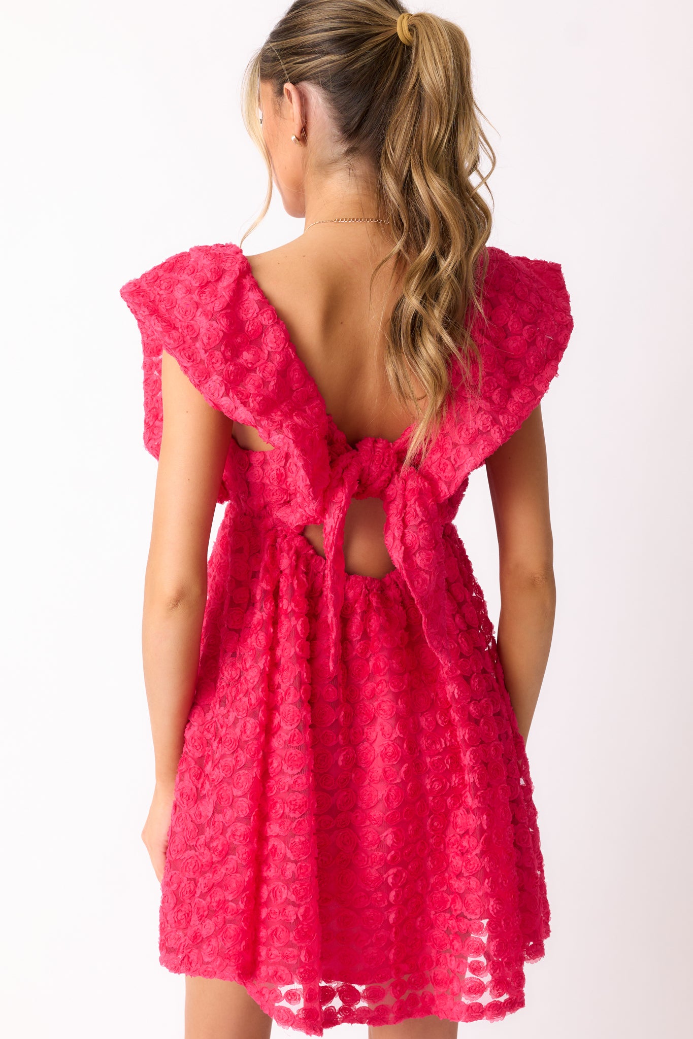 Blooming Love Hot Pink Flutter Sleeve Mini Dress