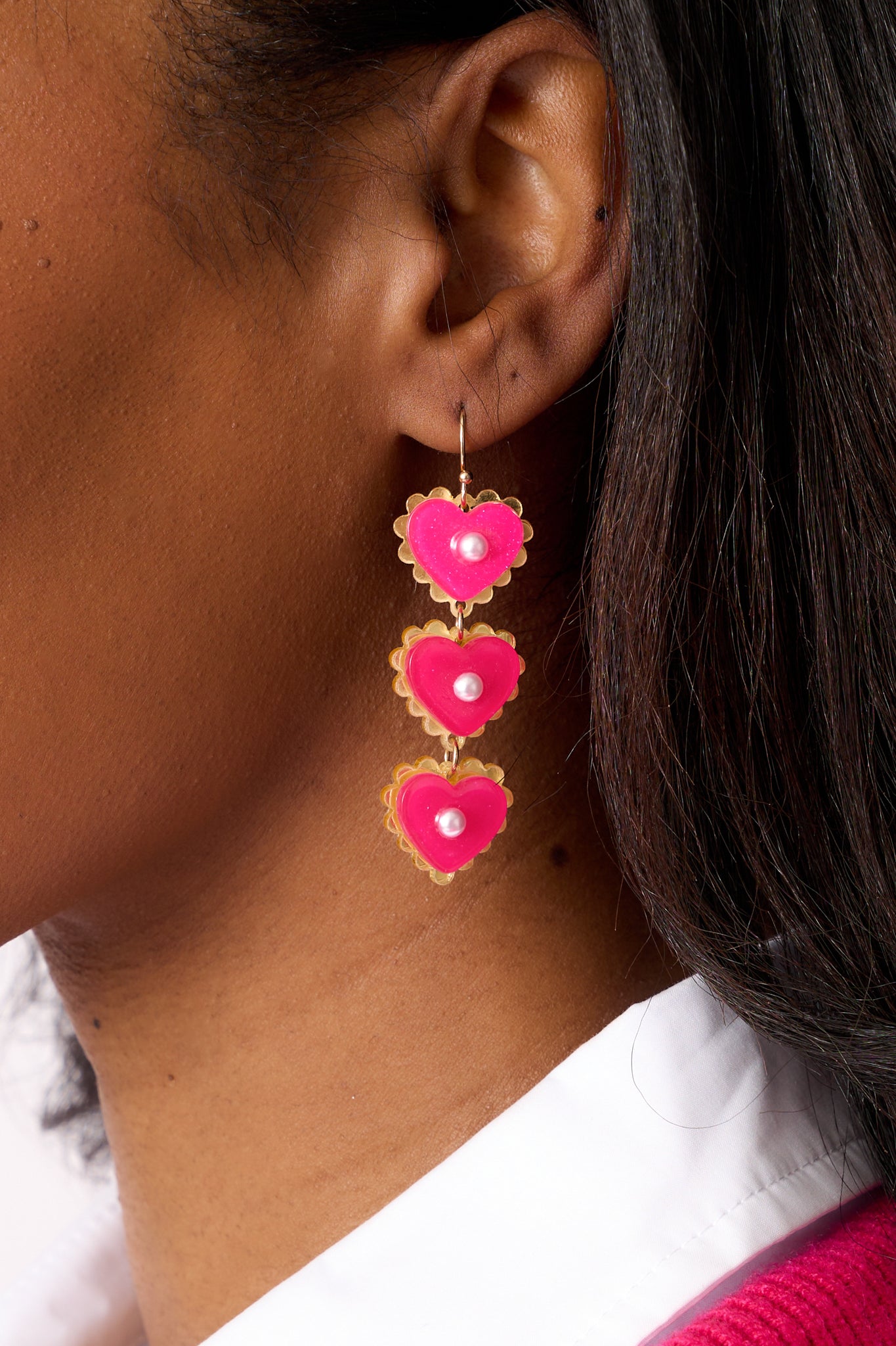 Cherry Pie Pink Heart Dangle Earrings