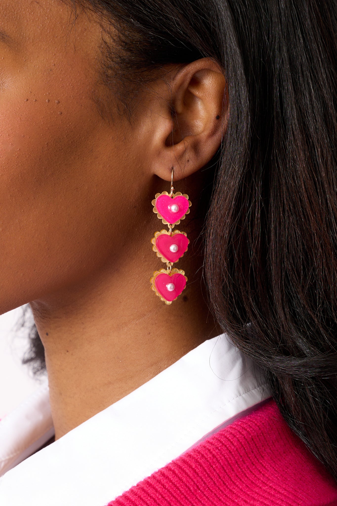 Cherry Pie Pink Heart Dangle Earrings