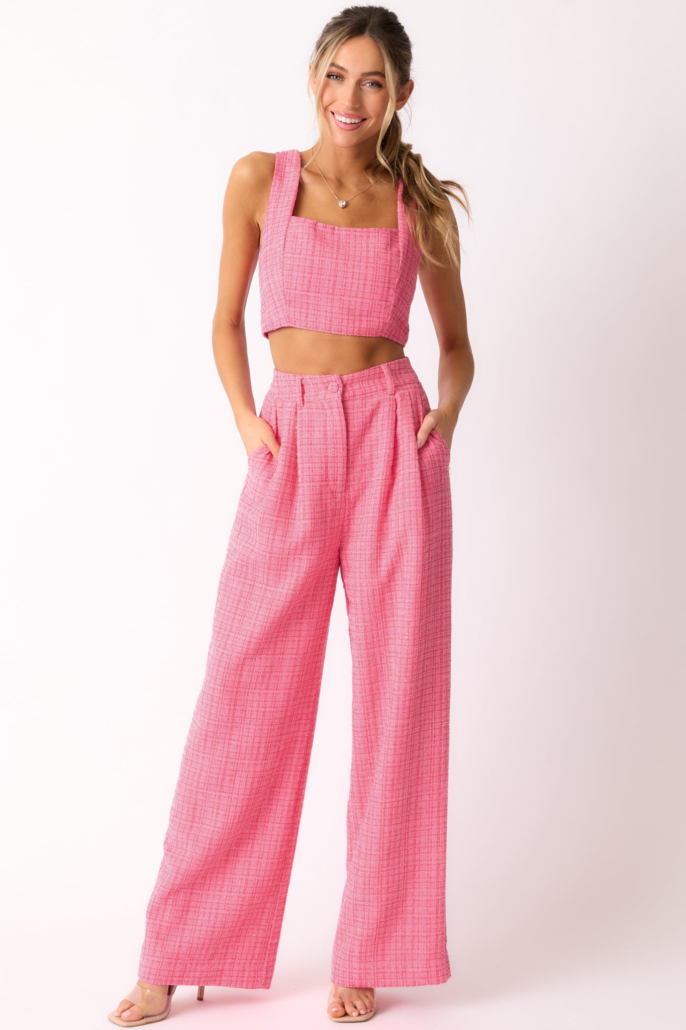 Go Get It Pink Tweed Crop Top