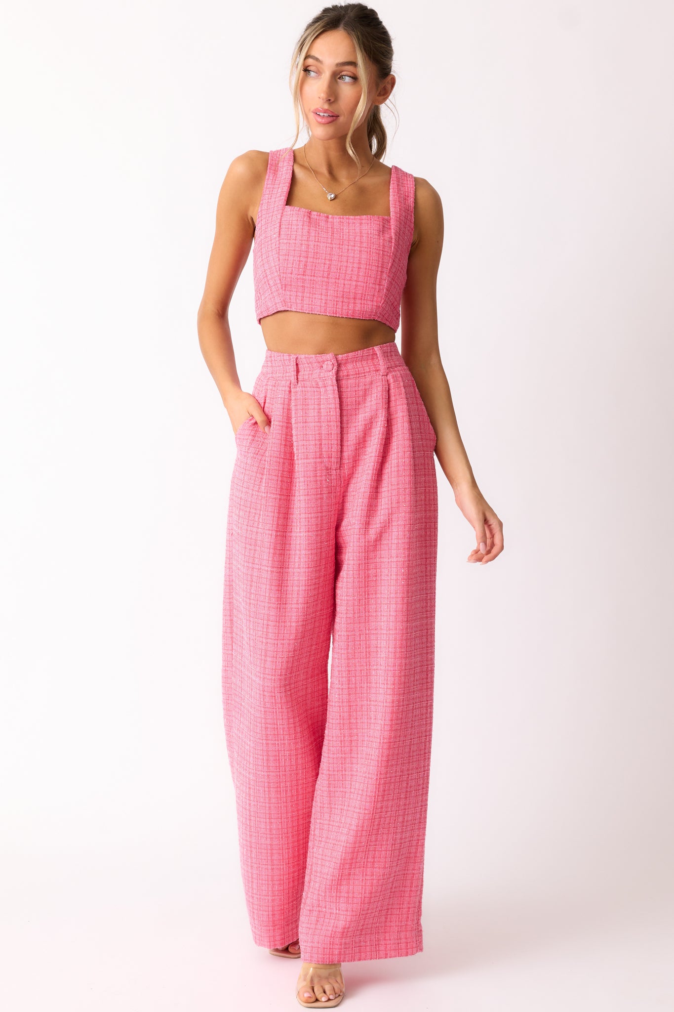 Go Get It Pink Tweed Crop Top