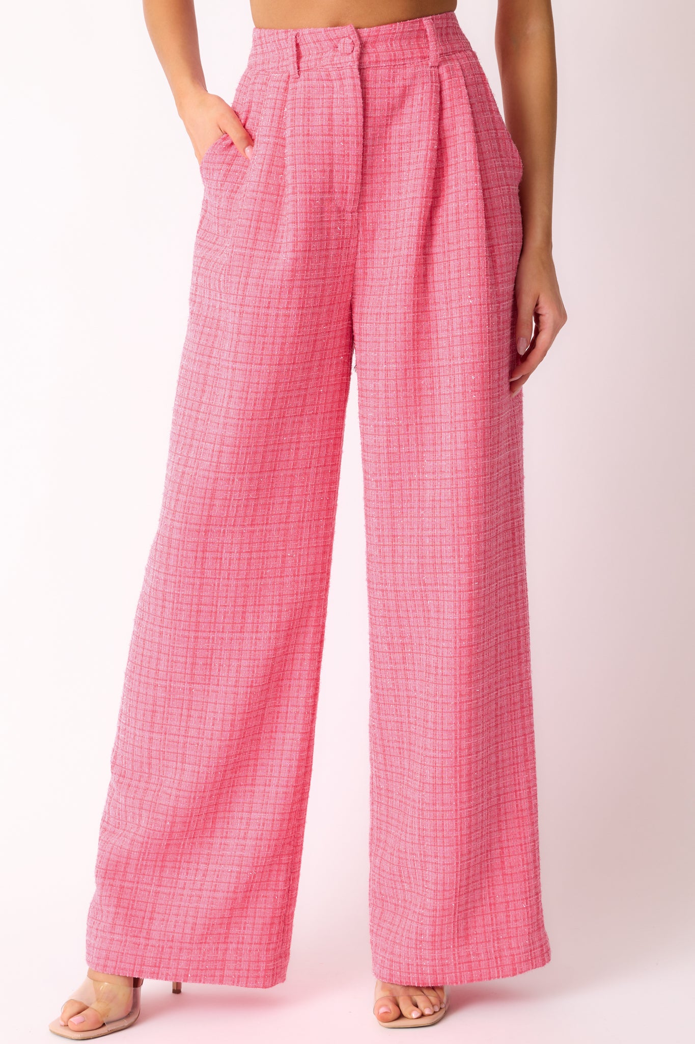 Chase The Day Pink Tweed Wide Leg Pants