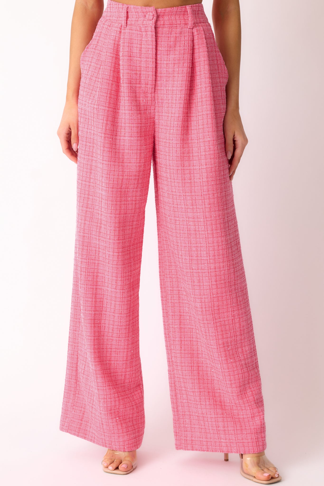 Chase The Day Pink Tweed Wide Leg Pants