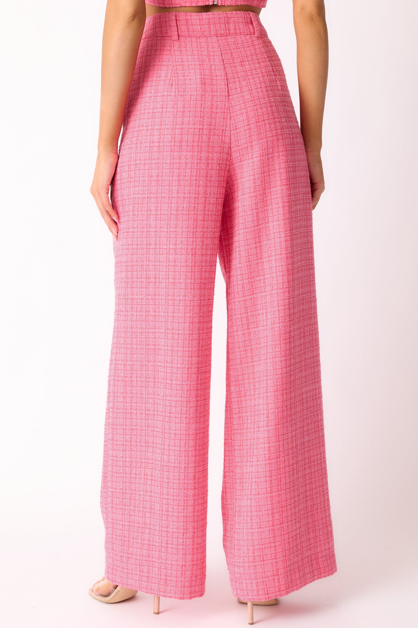 Chase The Day Pink Tweed Wide Leg Pants