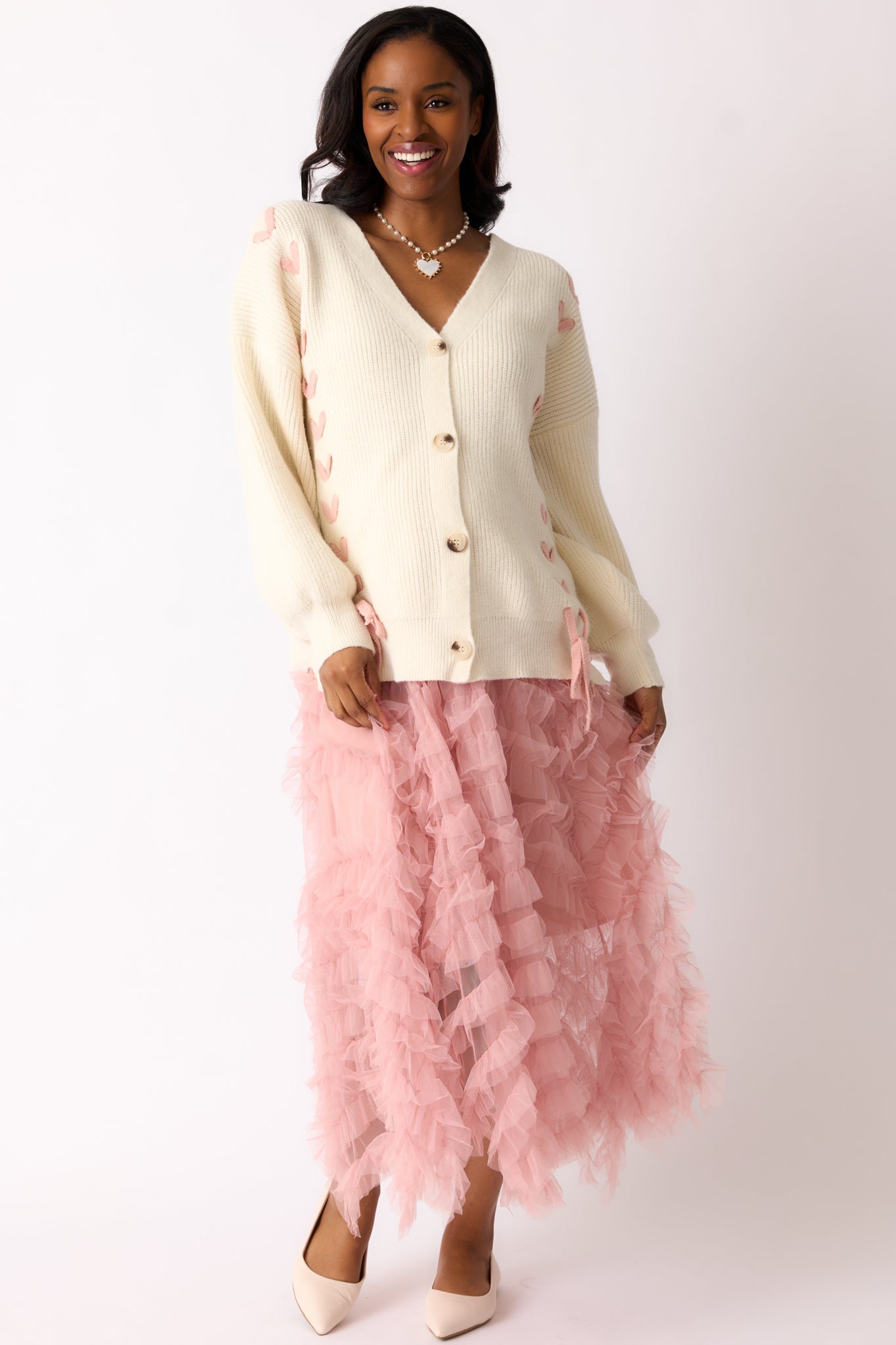 Shopping Spree Rose Tulle Midi Skirt