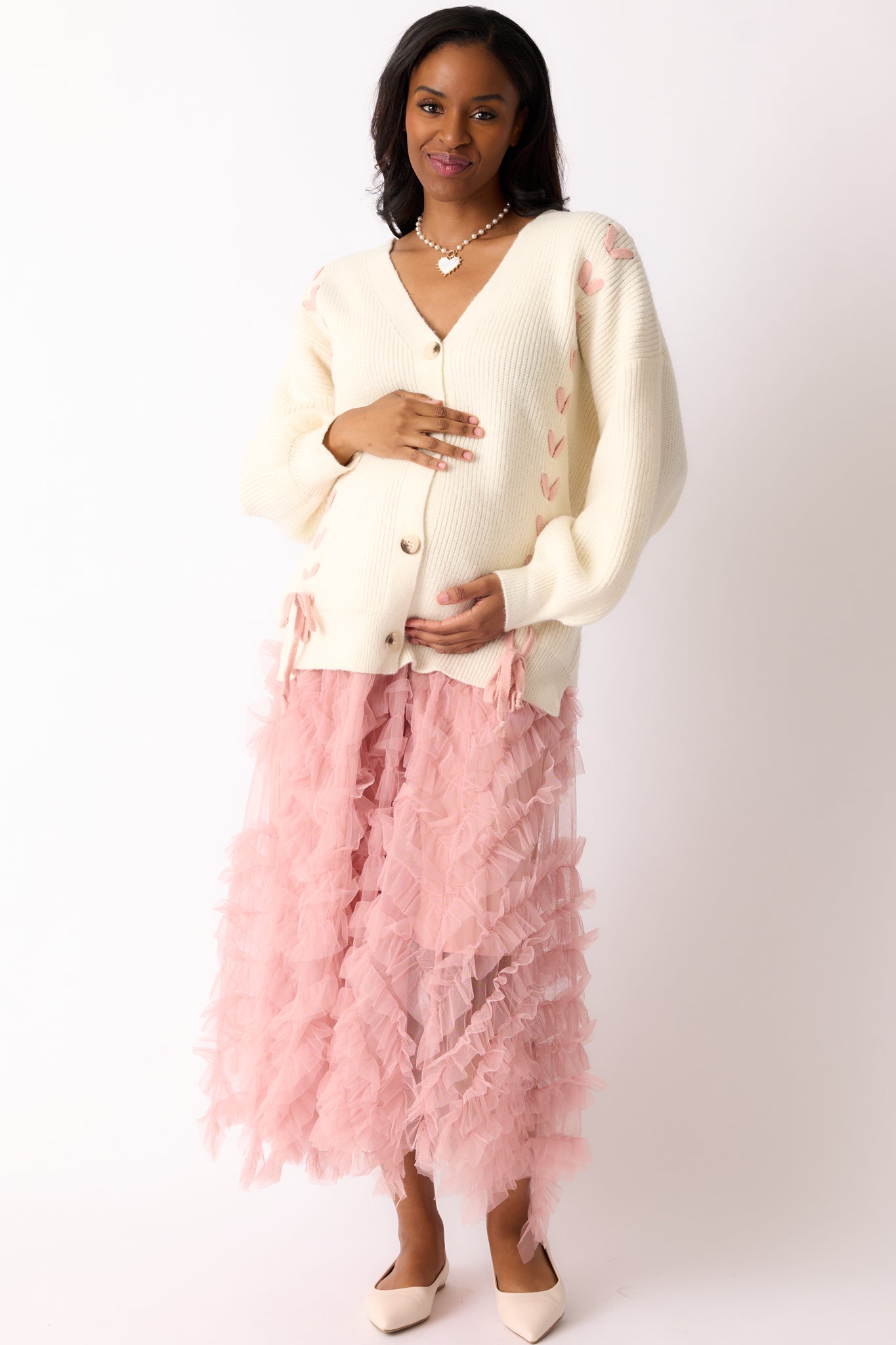 nuyuh tulle knit cardigan (ivory) トップス