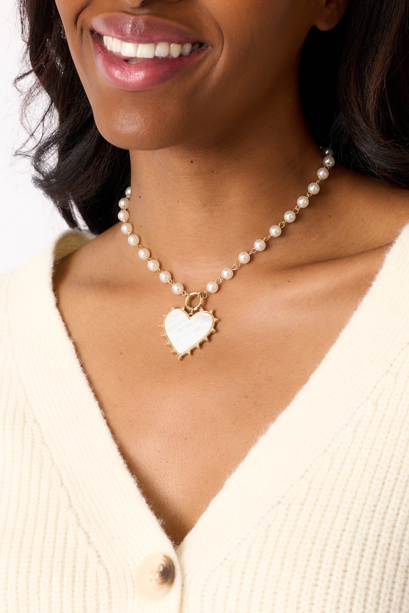 Close To Me Ivory Pearl Heart Pendant Necklace