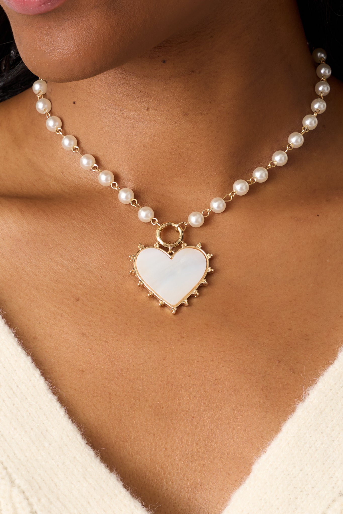 Close To Me Ivory Pearl Heart Pendant Necklace