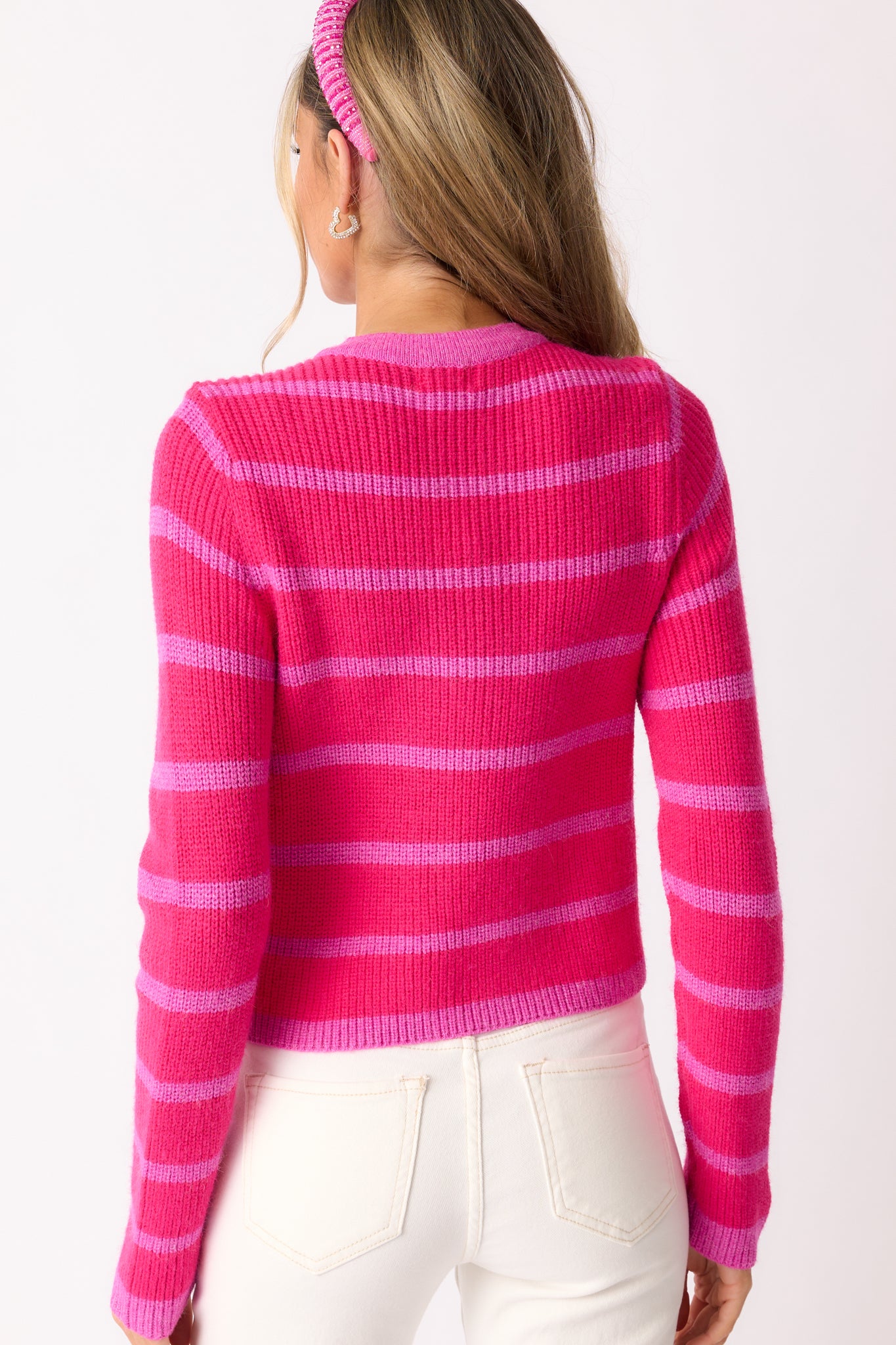 Let's Go Shopping Hot Pink Stripe Button Front Cardigan