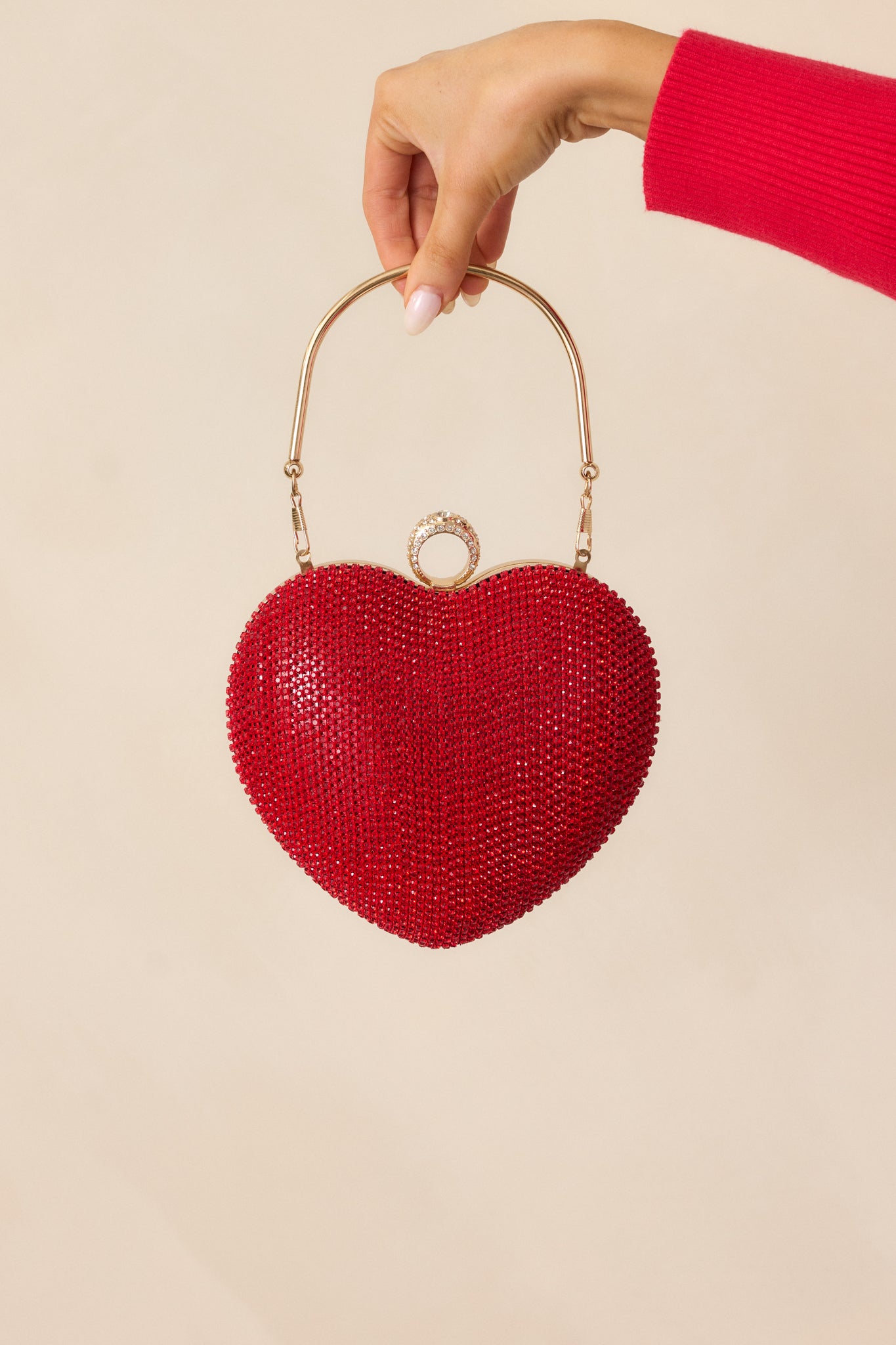 Gleaming Hearts Red Rhinestone Clutch