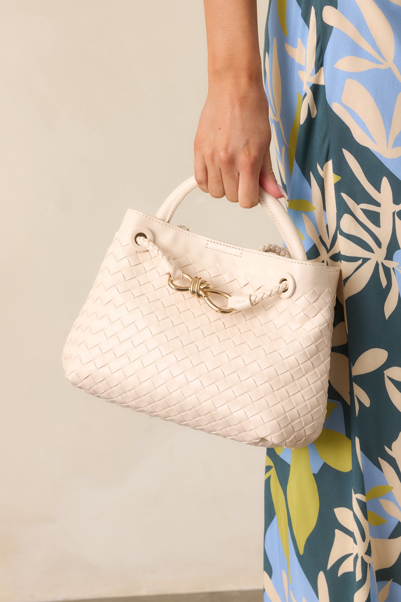 Just My Type Ivory Woven Faux Leather Handbag