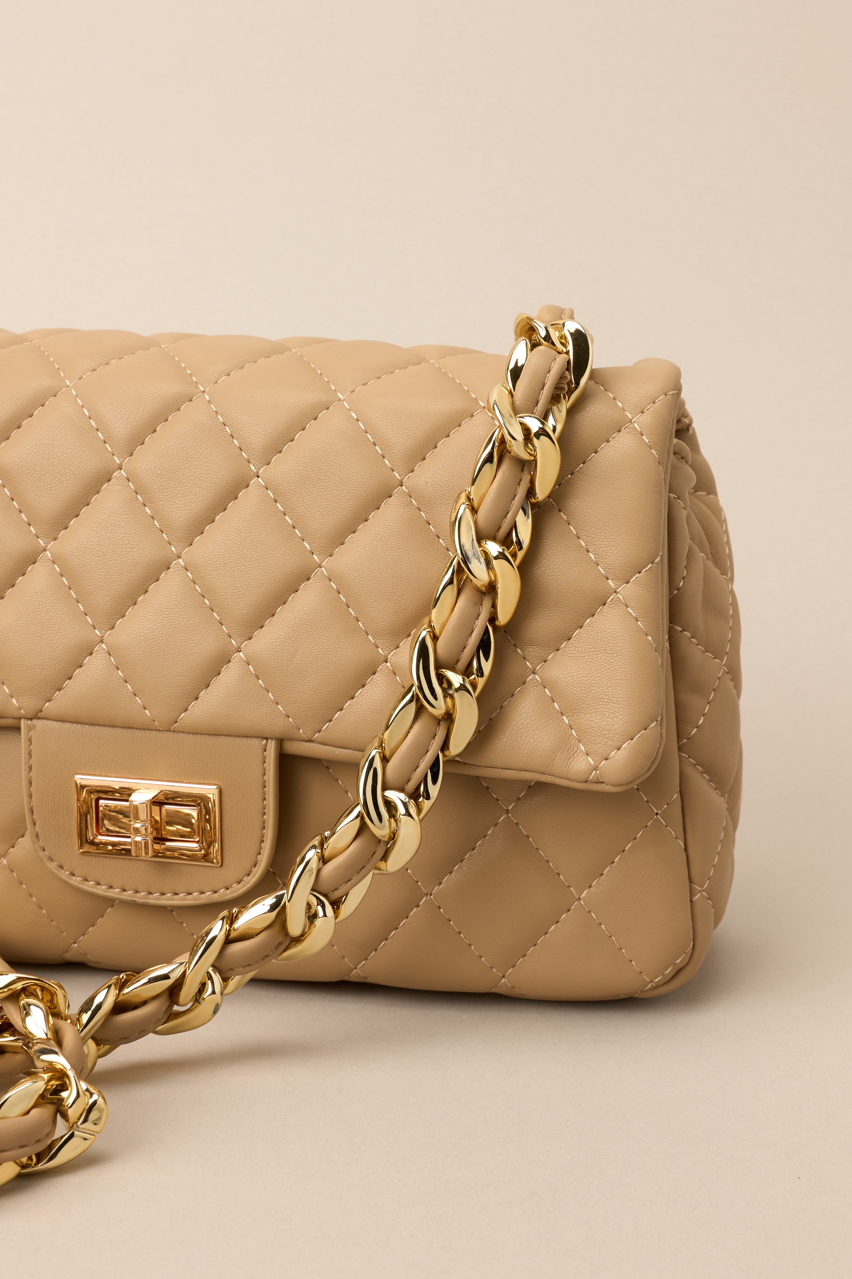 Undeniable Beauty Tan Quilted Crossbody Bag