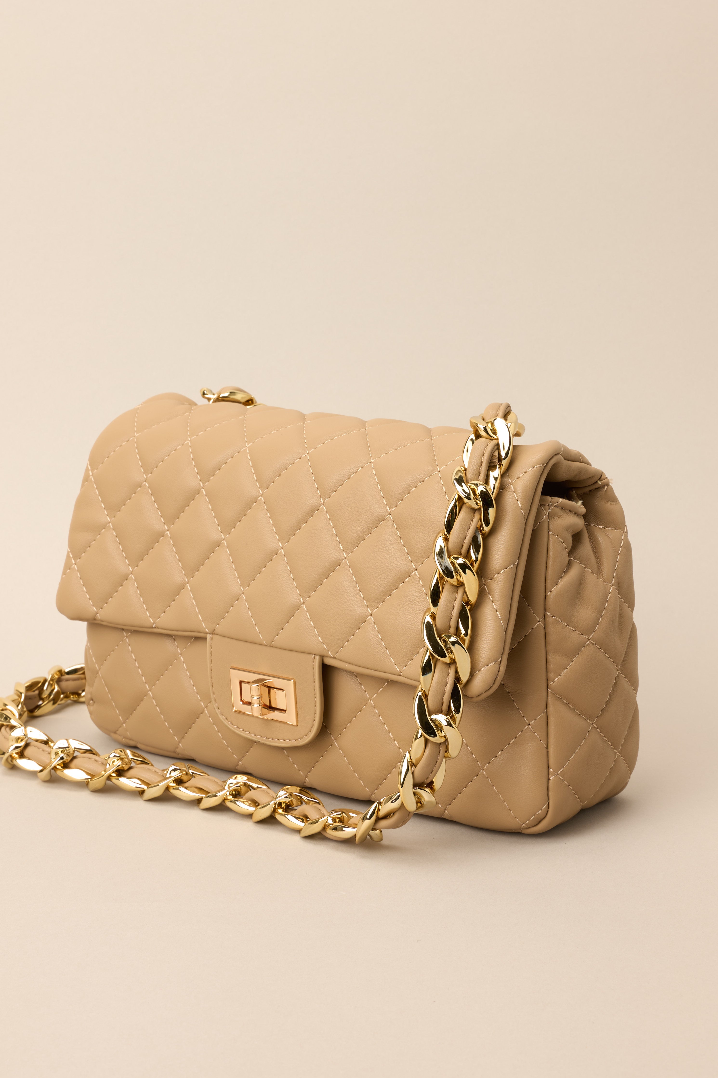 Undeniable Beauty Tan Quilted Crossbody Bag