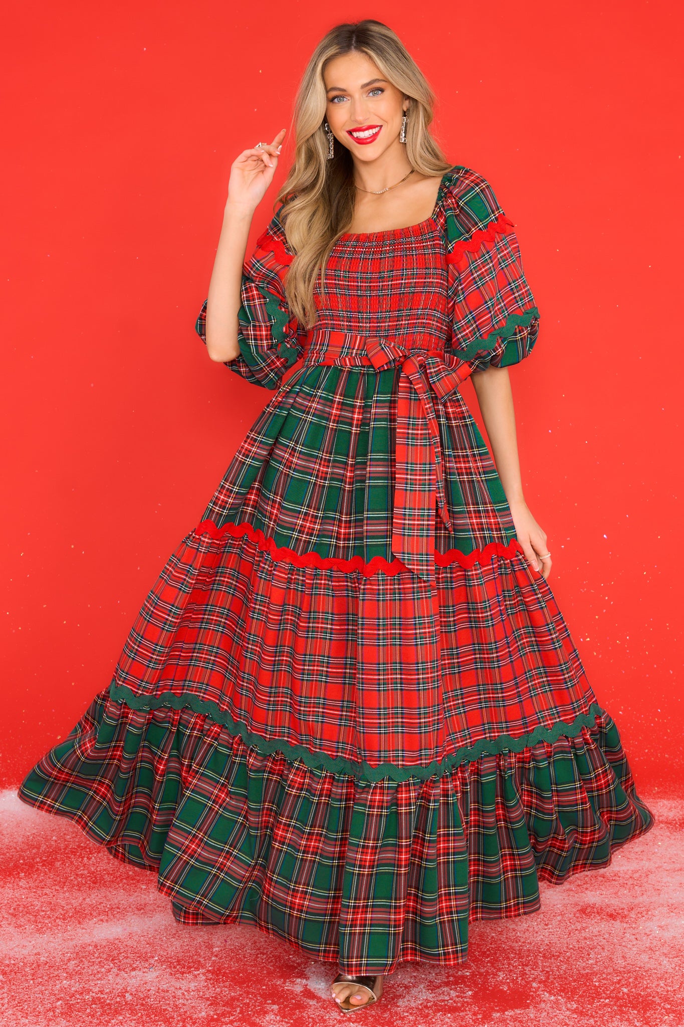 Everyday Cheer Red Plaid Maxi Dress