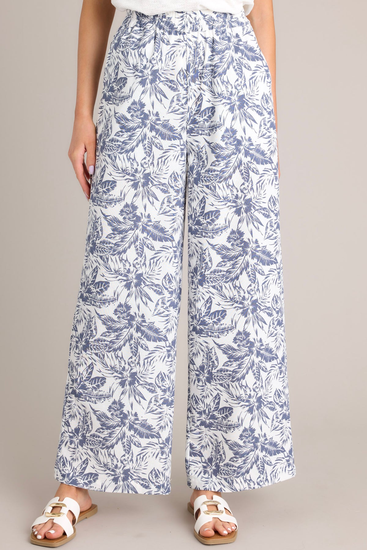 Blue Tropical Print Pants - All Pants | Red Dress