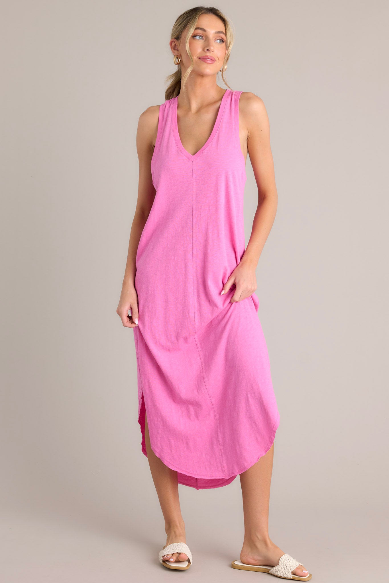 Z-Supply Reverie Slub Heartbreaker Pink Midi Dress | Red Dress