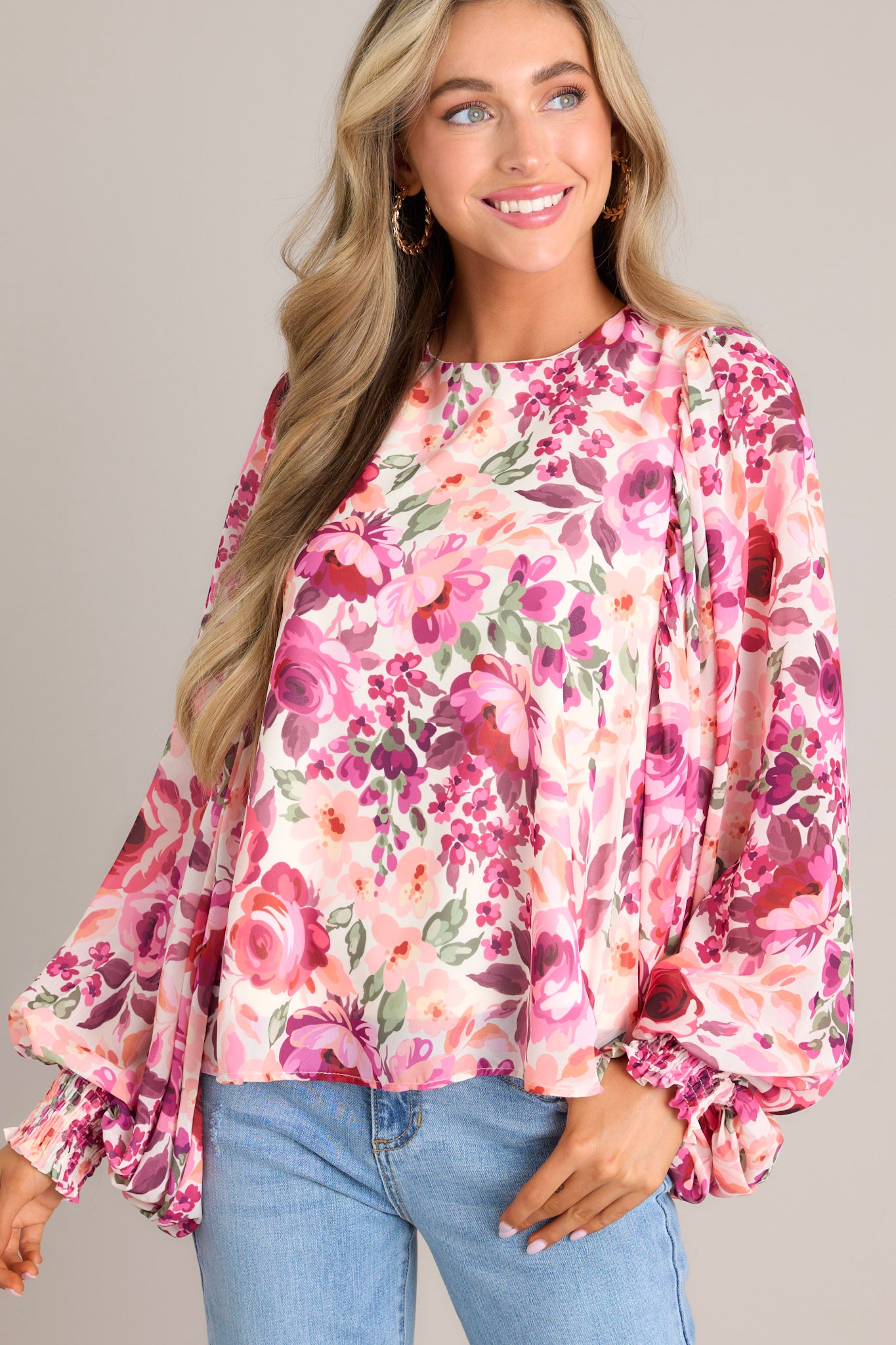 Adorable Ivory Floral Print Top - All Tops | Red Dress