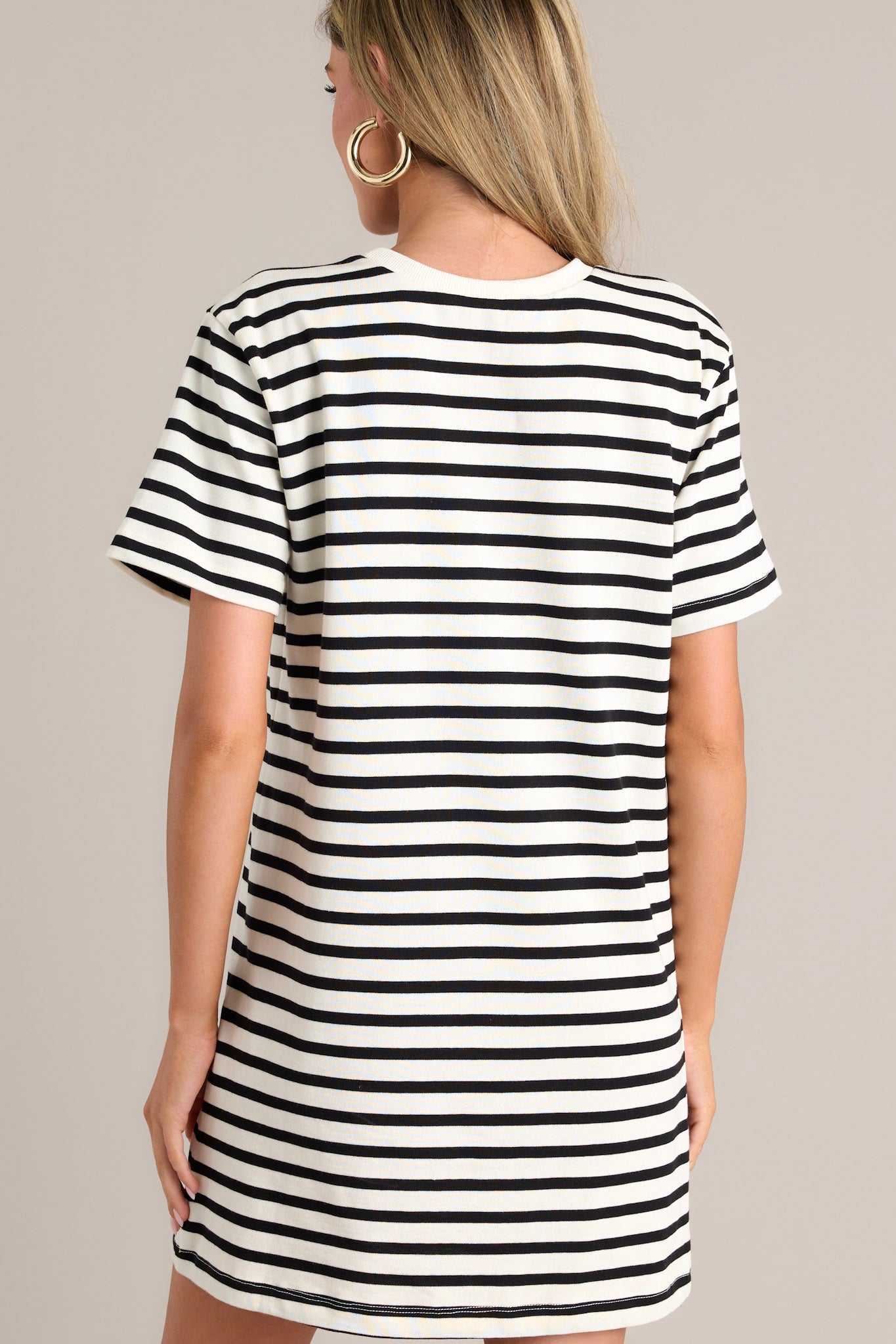 Black and white striped short dress outlet