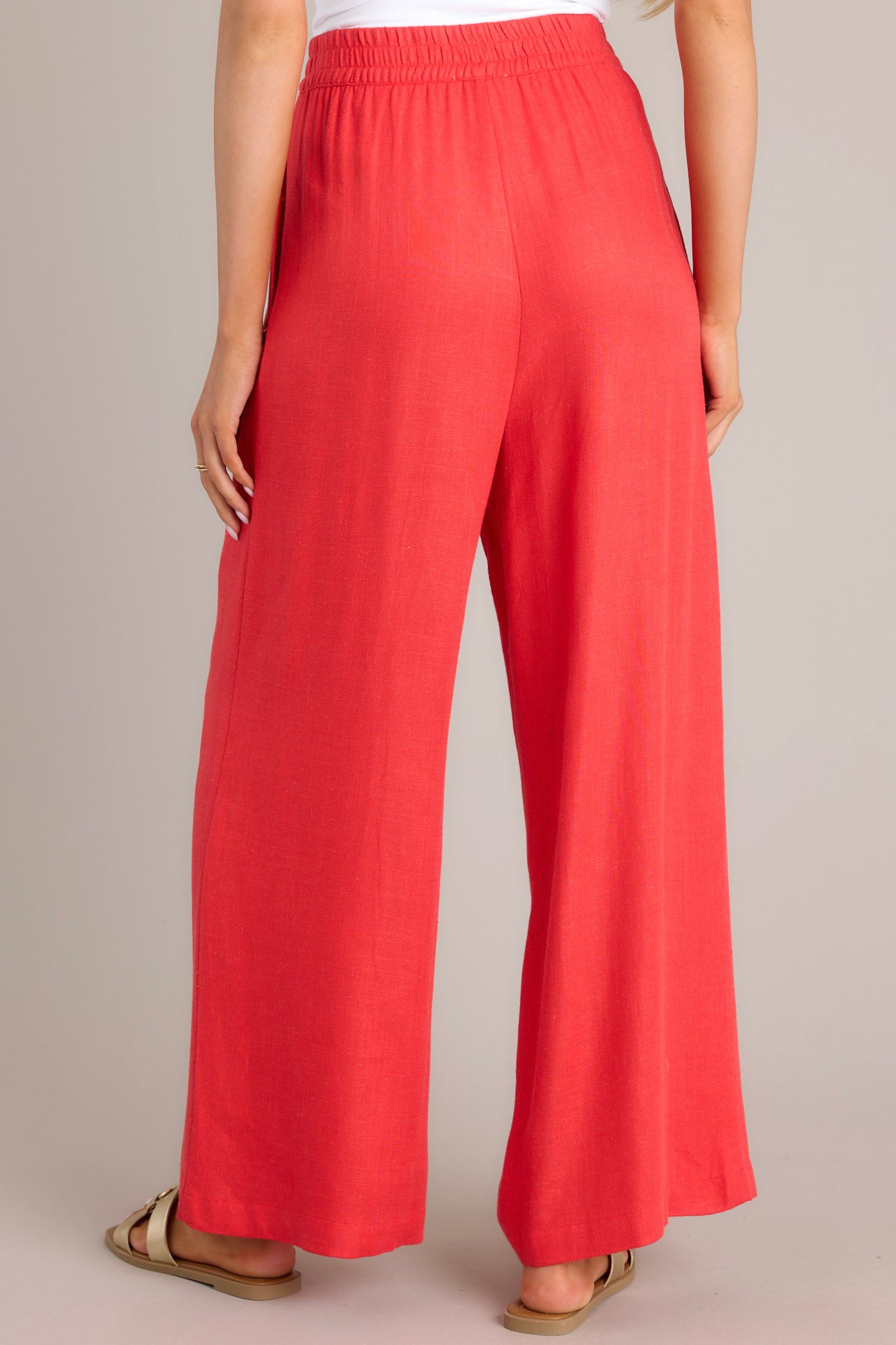 Linen Blend Red Wide Leg Pants All Pants Red Dress