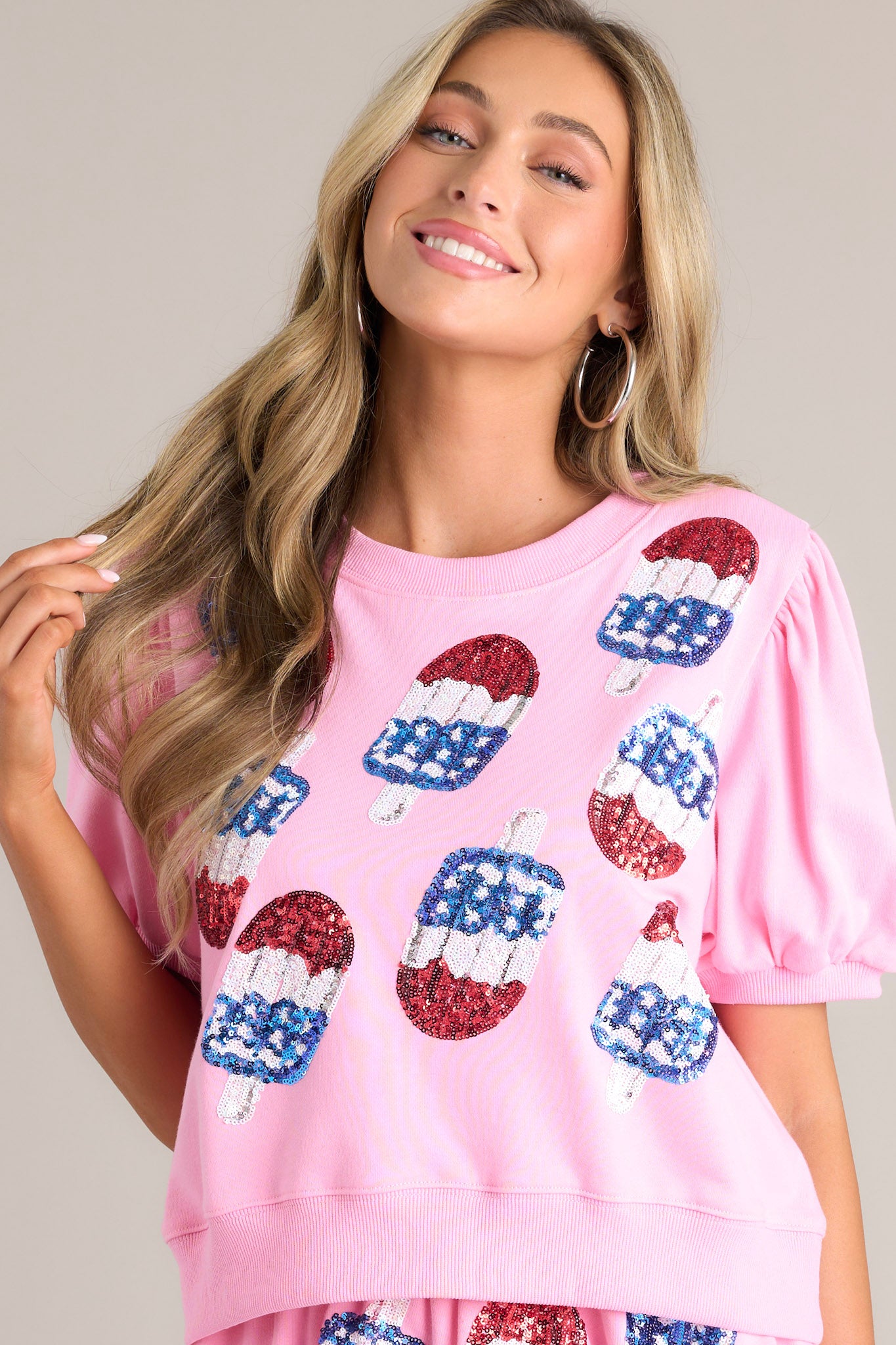 Patriotic Bubblegum Pink Sequin Top - All Tops | Red Dress