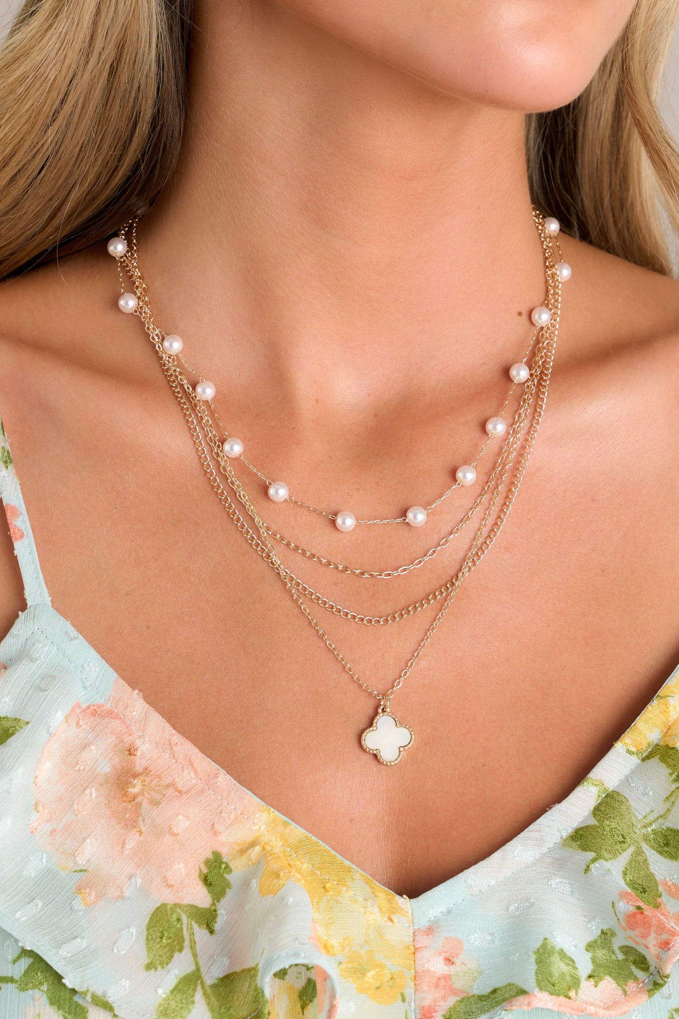Whimsical Charm Gold & Pearl Layered Necklace