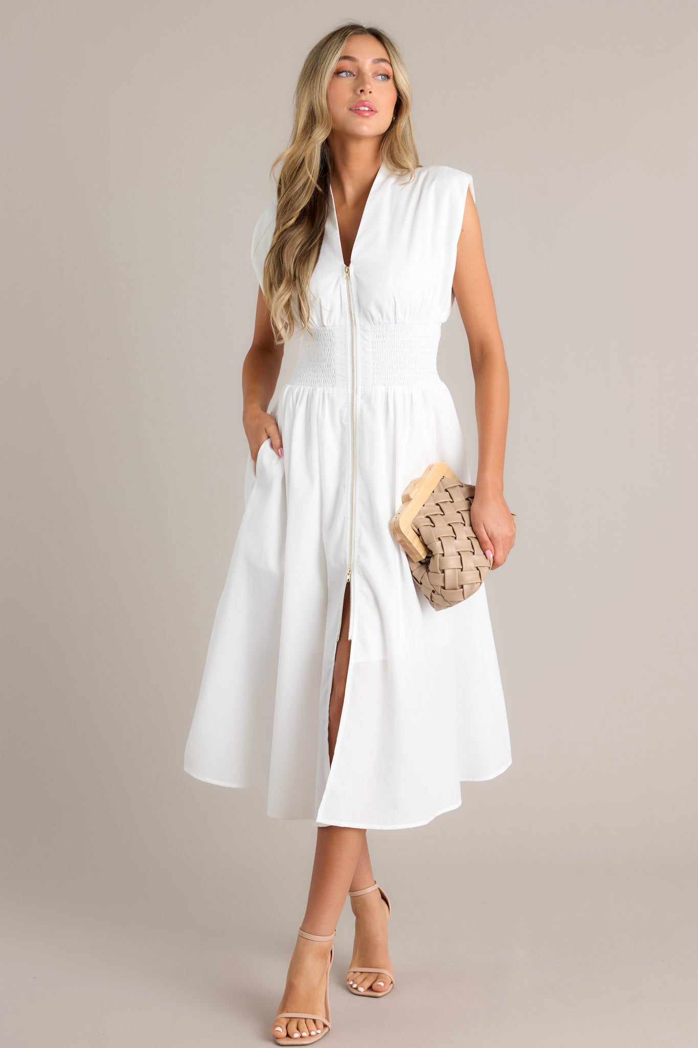 White Smocked Midi Dress All Dresses Red Dress