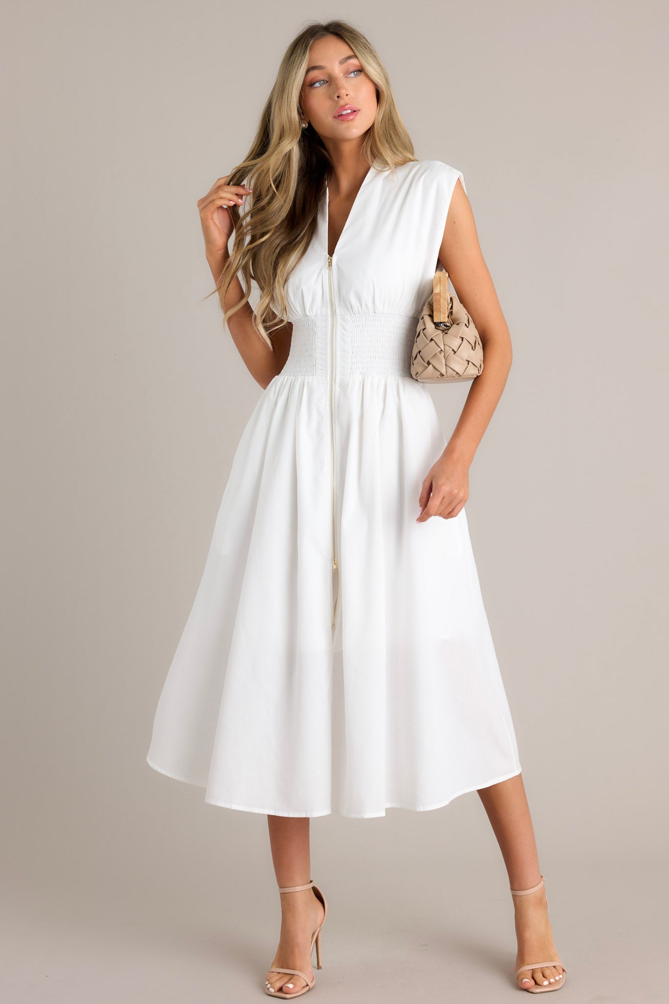 White Smocked Midi Dress All Dresses Red Dress