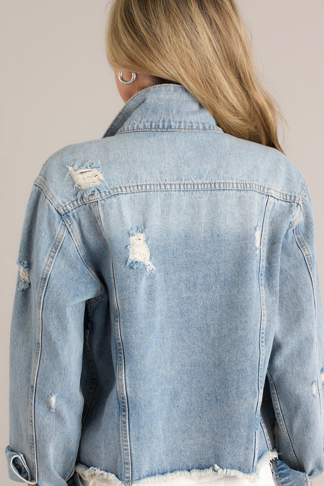 Medium Wash Distressed popular Denim Jacket