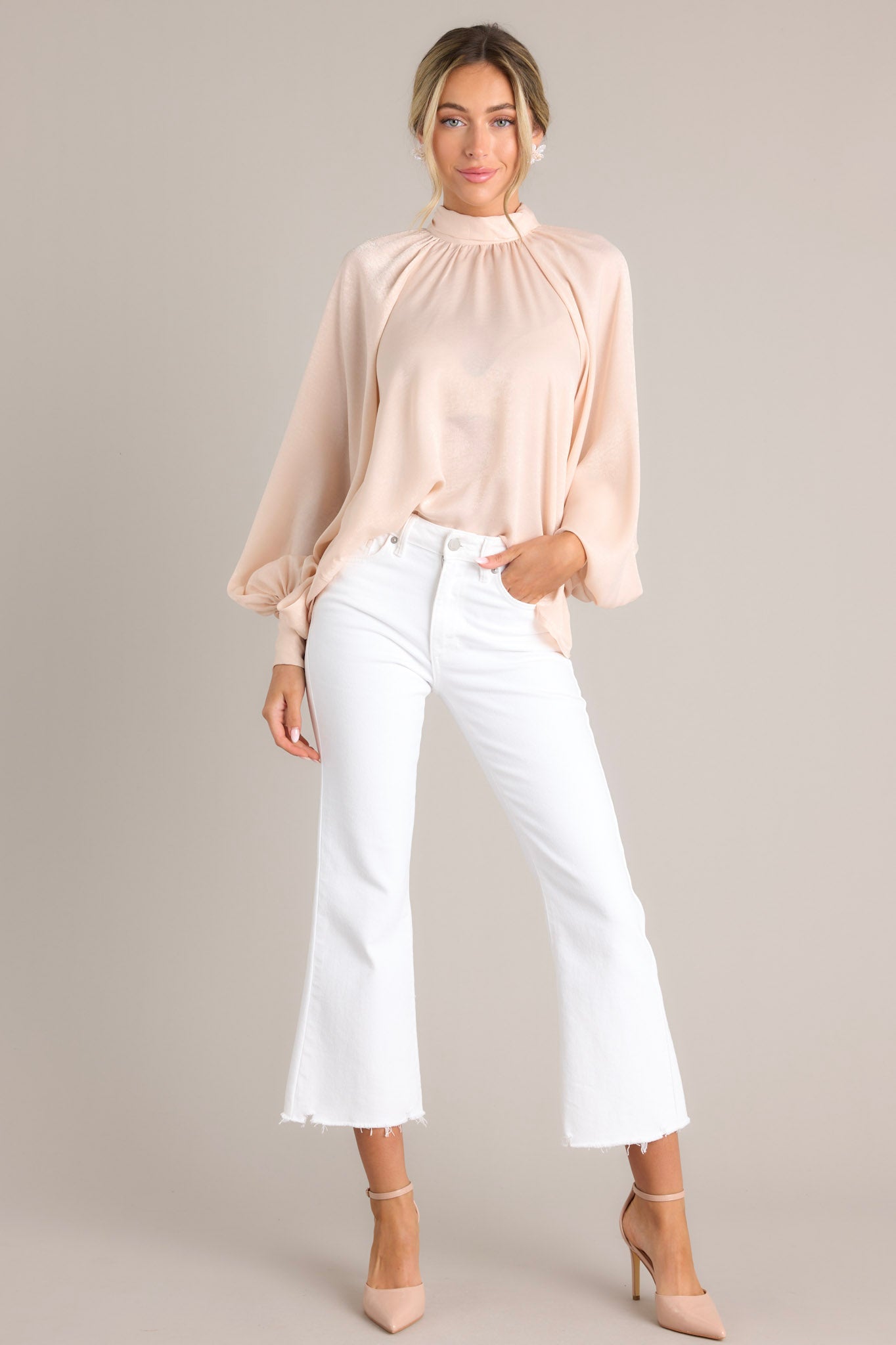 World Class Blush Pink Bow Tie Blouse